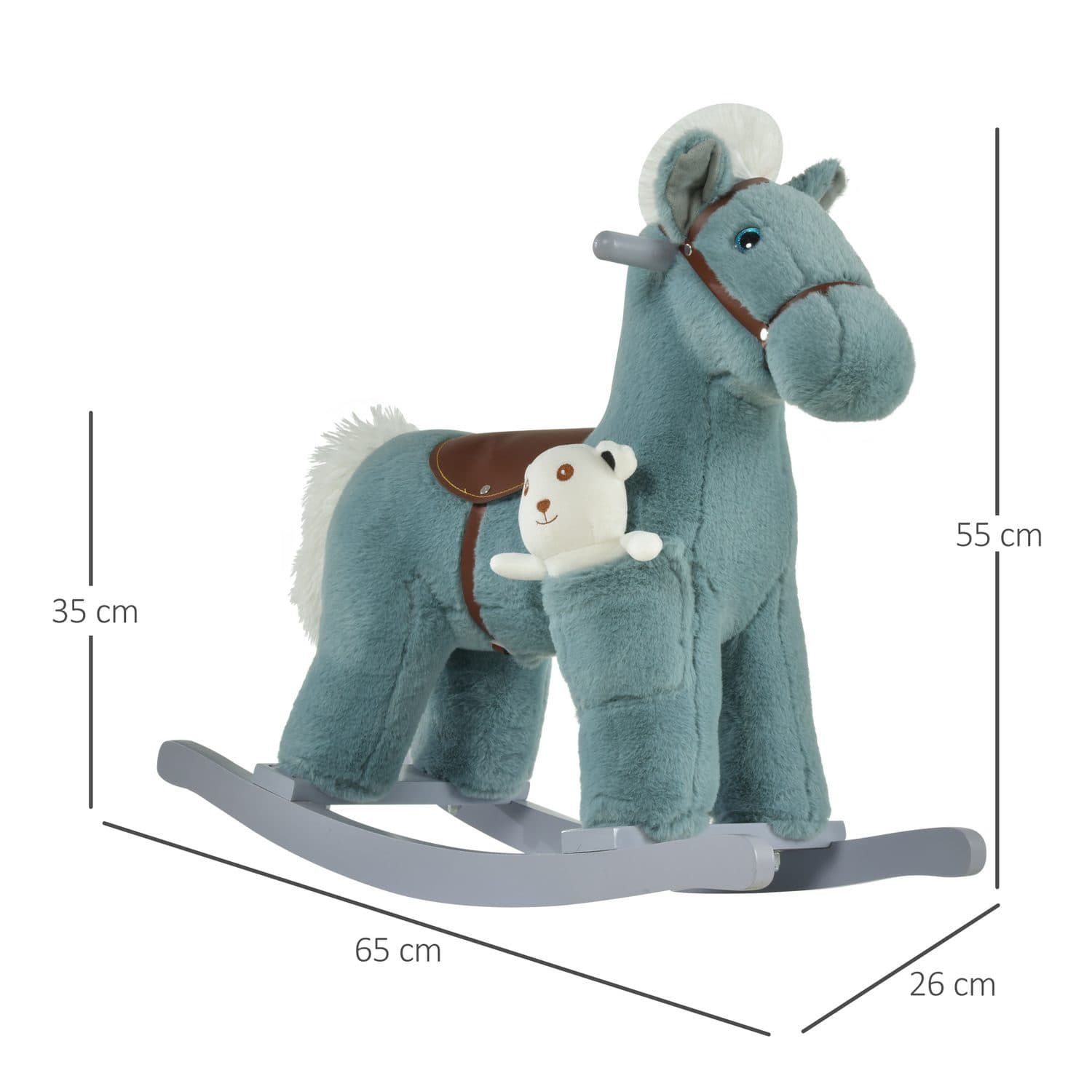 Teal Plush Rocking Horse with Teddy Bear, Ages 18–36 Months - image 4