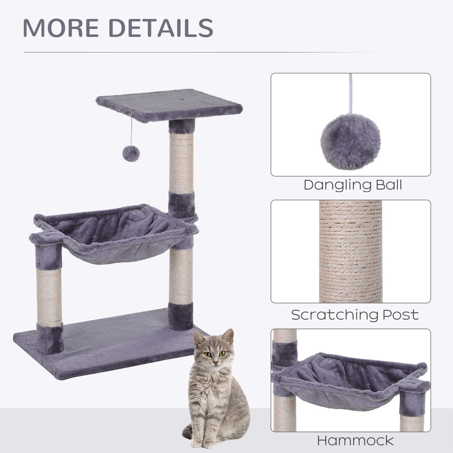 PawHut Two-Tier Cat Tree with Hammock and Sisal Posts - image 3