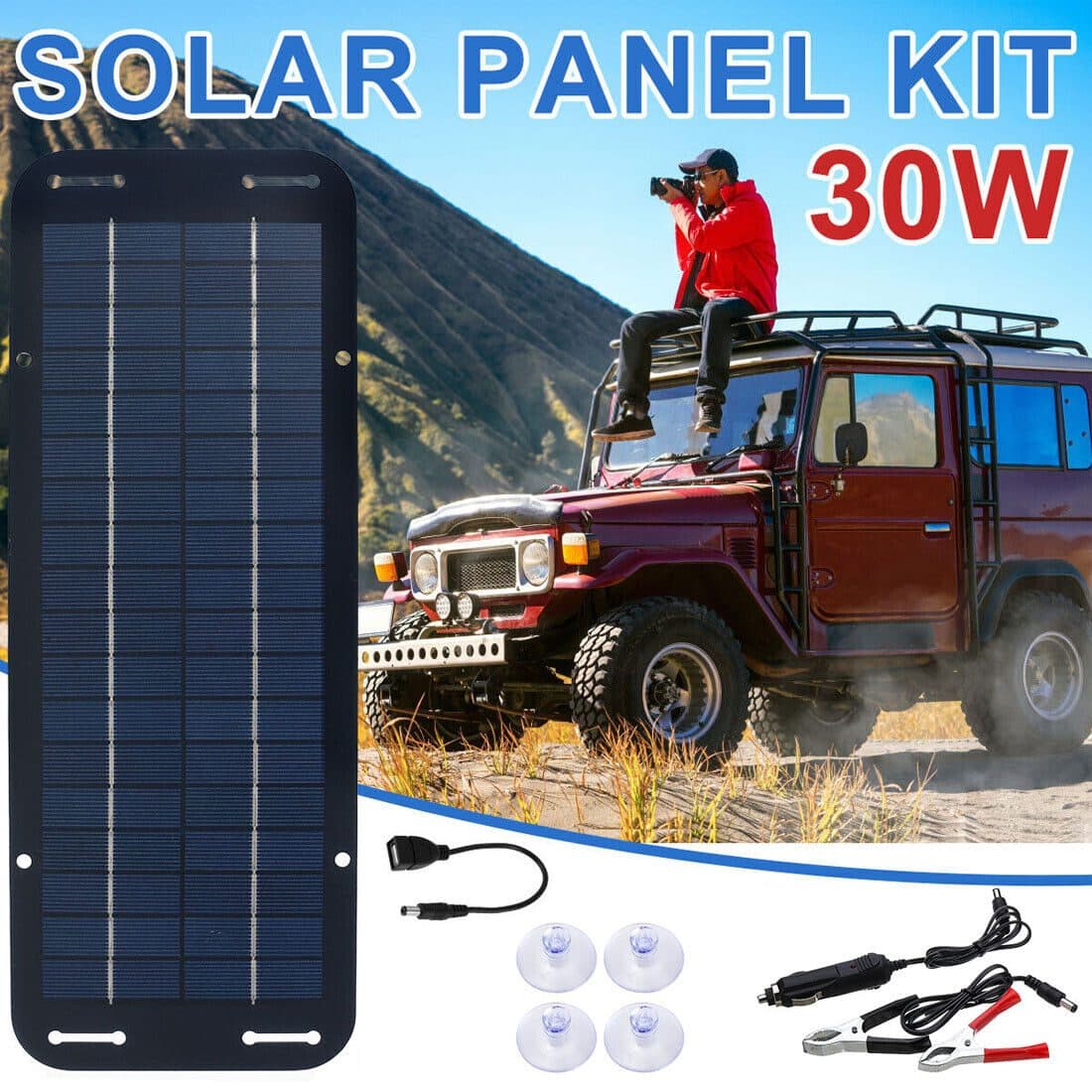 Maintain 12V batteries with a compact 30W solar panel - 1pcs