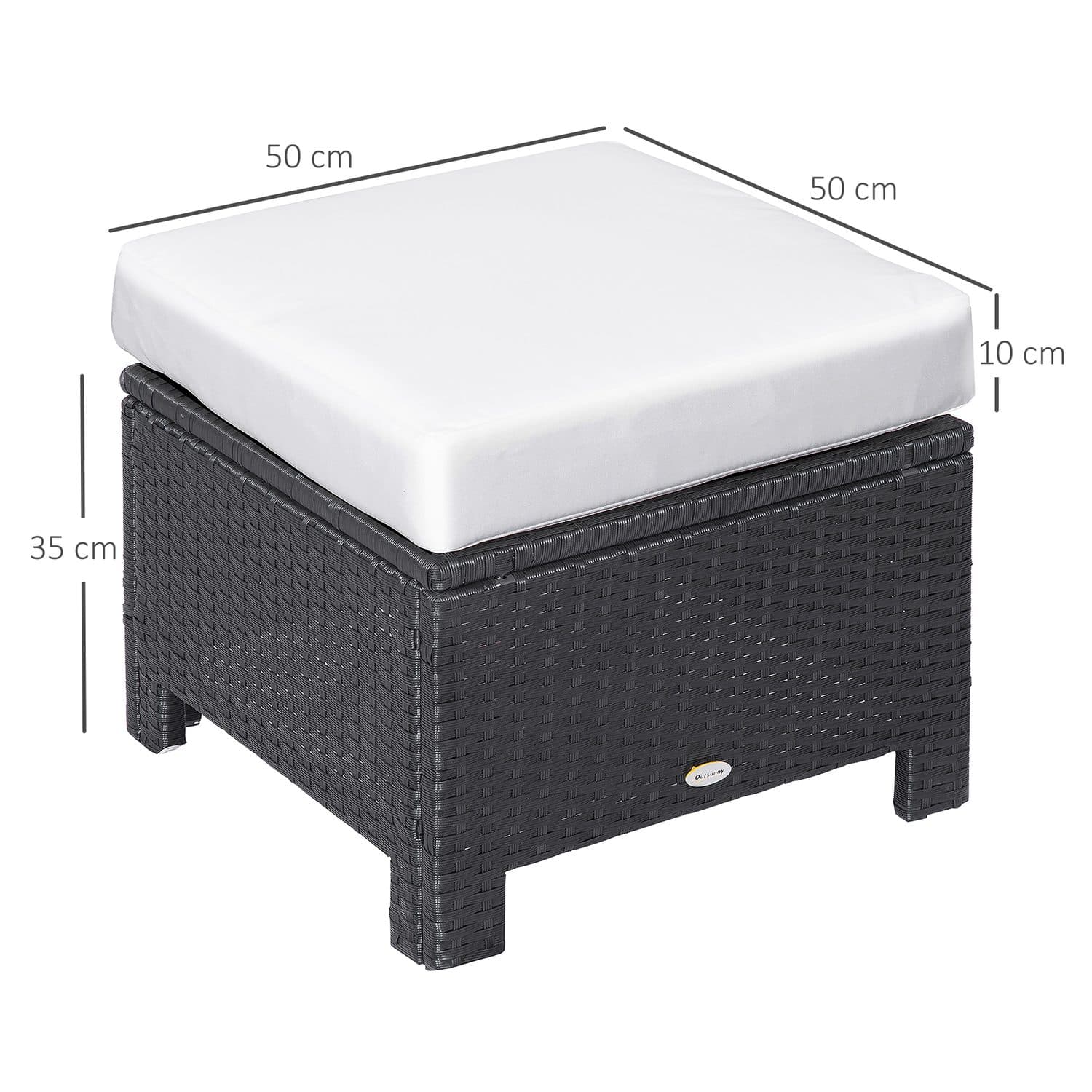 Black Rattan Footstool with Padded Cushion - image 4