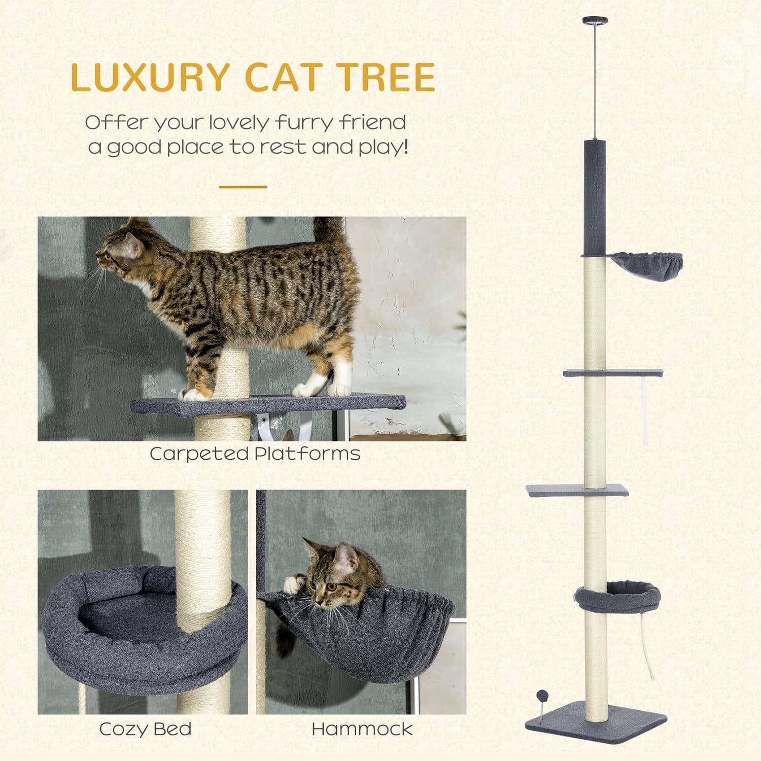 5-Tier Floor-to-Ceiling Cat Tree for Active Indoor Cats - image 1