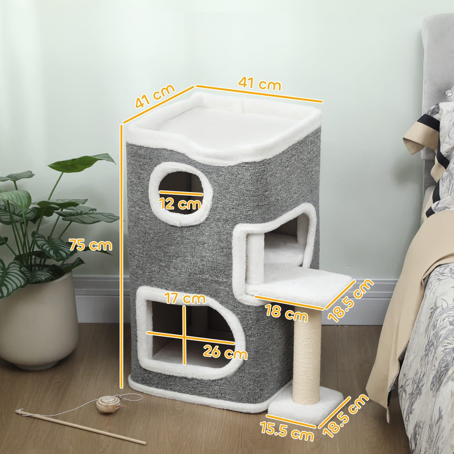 PawHut 3-Tier Cat Tree with Jumping Platform and Two Houses - image 2