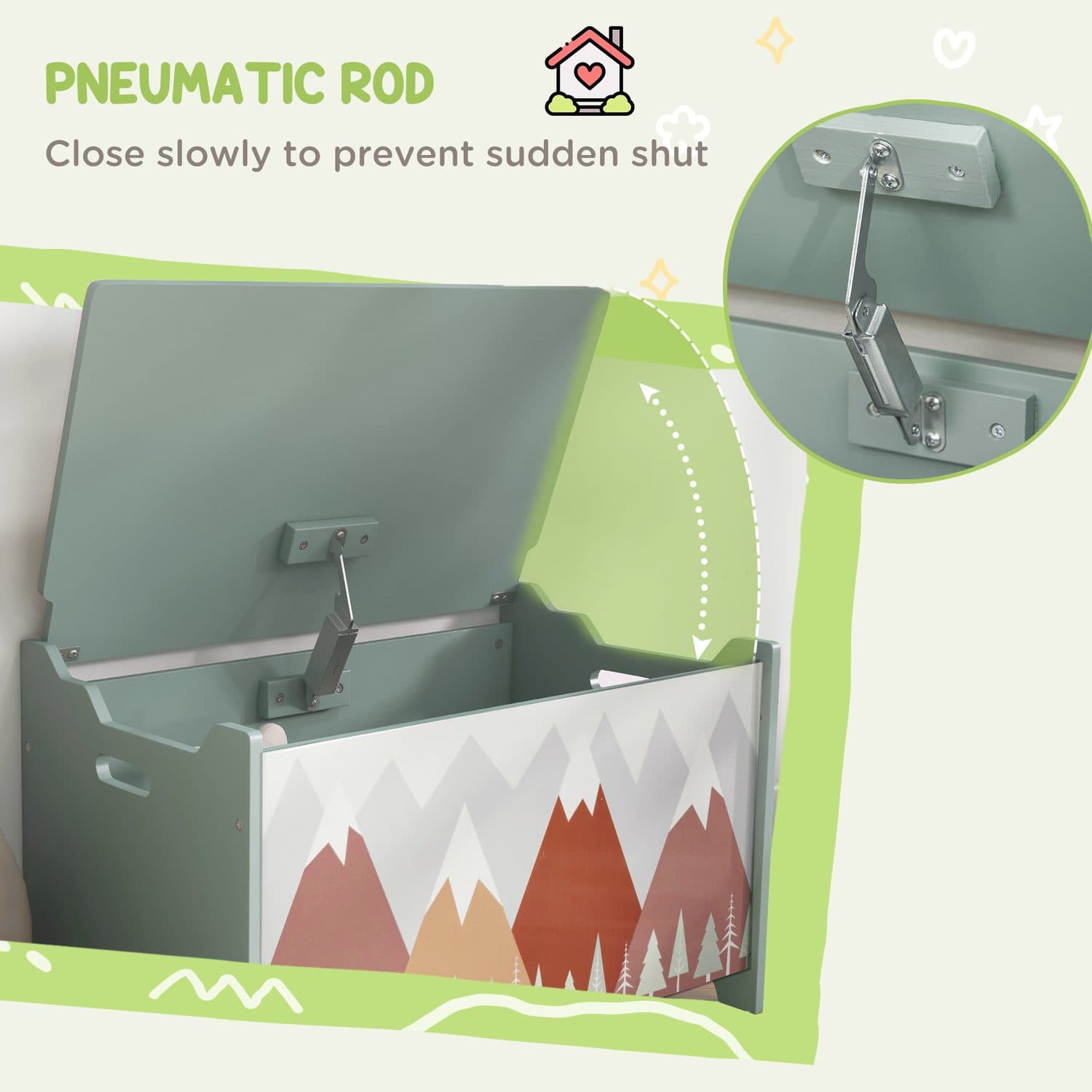Green Kids Toy Chest with Soft-Close Safety Hinge - image 4