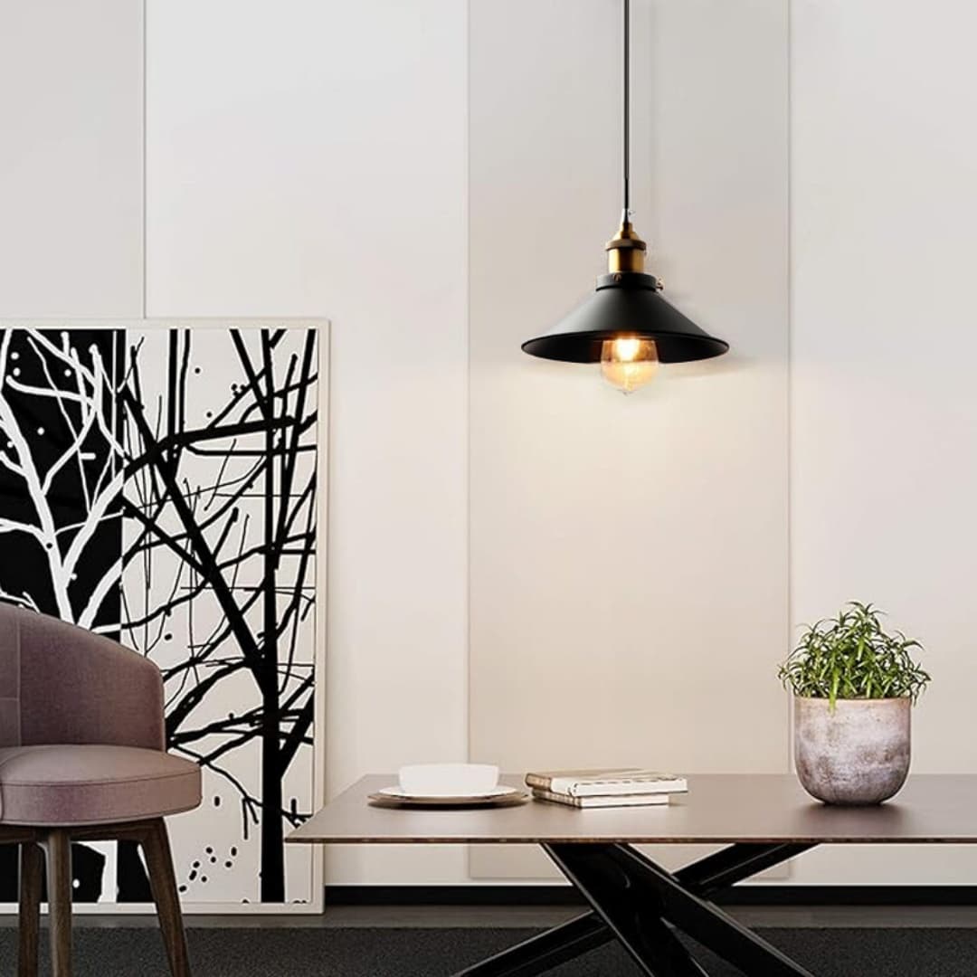 Vintage Industrial Pendant Light with Black Metal Dome - image 6