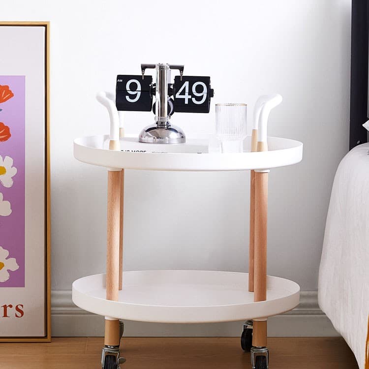 Round Two-Tier Trolley on Castors with Natural Wood Legs - image 3