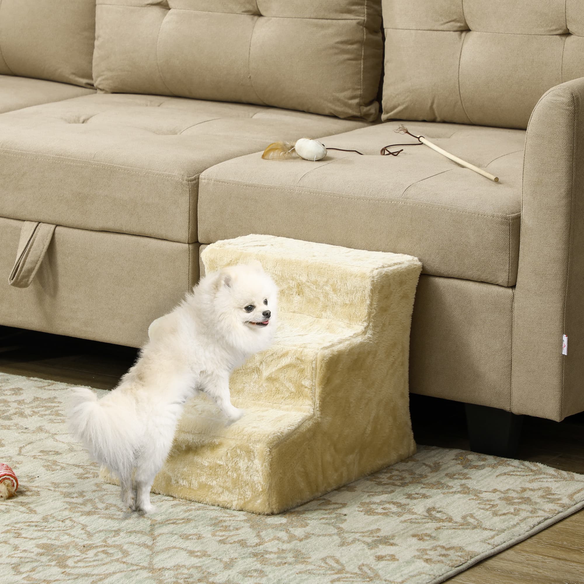 Three-Step Pet Stairs with Plush Cover for Small Dogs and Cats - image 5