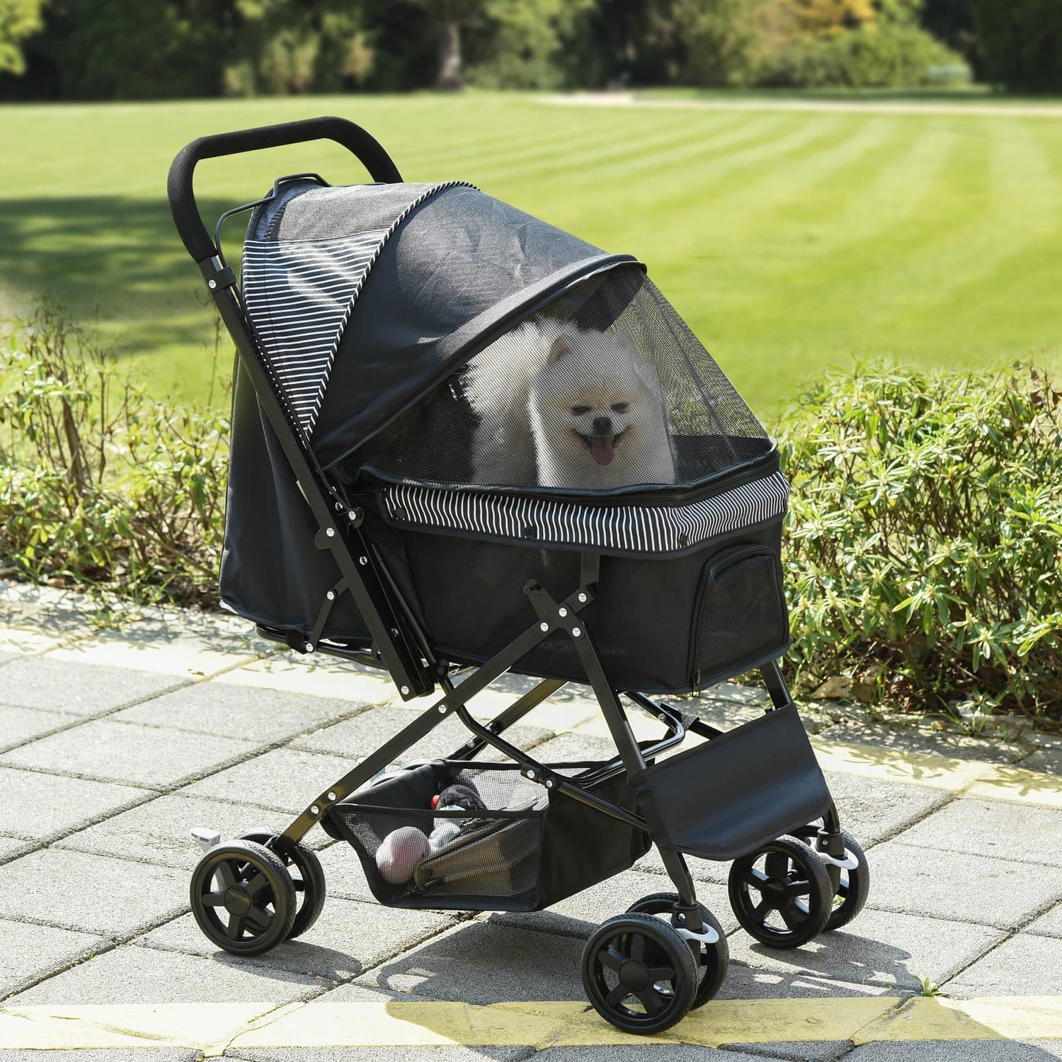 Foldable Pet Stroller with Reversible Handle and Storage Basket - image 5