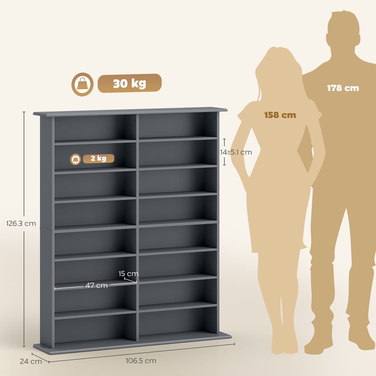 Tall Media Shelf with 16 Compartments for CDs, DVDs and Blu-rays - image 5