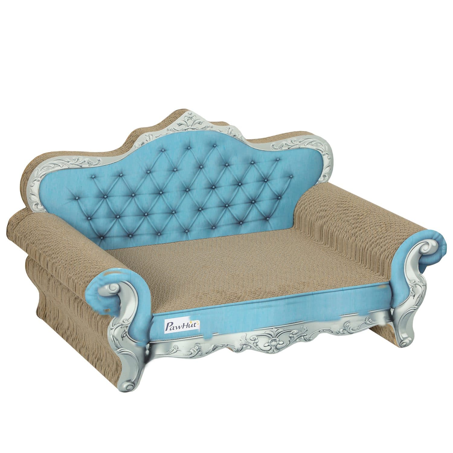 Baroque-Style Cat Sofa and Scratcher in Light Blue - Blue