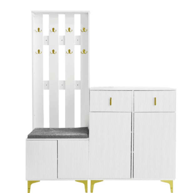 Complete Wardrobe & Shoe Bench Set - White