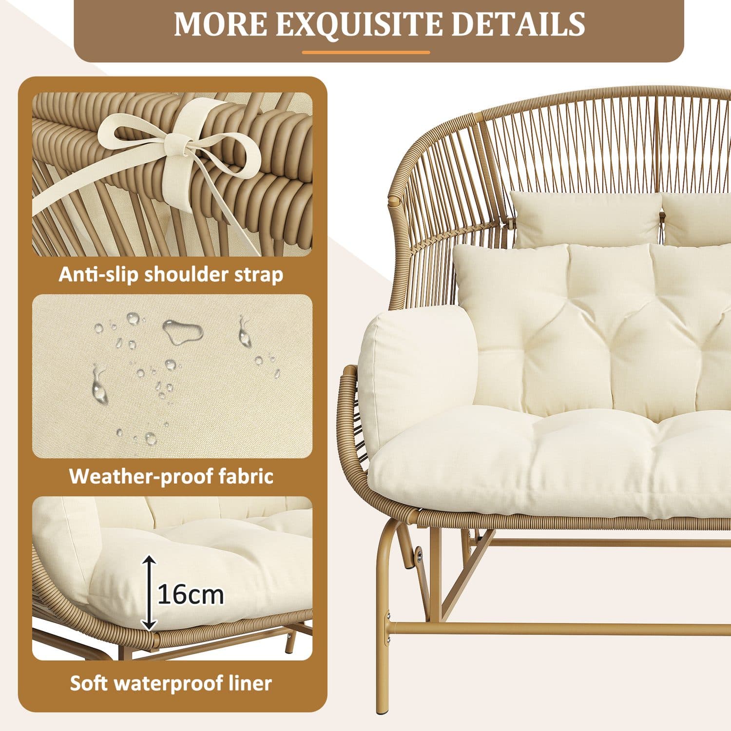 Two-Seater Outdoor Rocking Egg Chair with Plush Cushions - image 4
