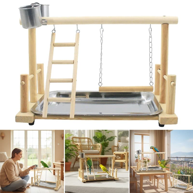 Portable Solid Wood Playstand for Parrots and Cockatiels - image 6