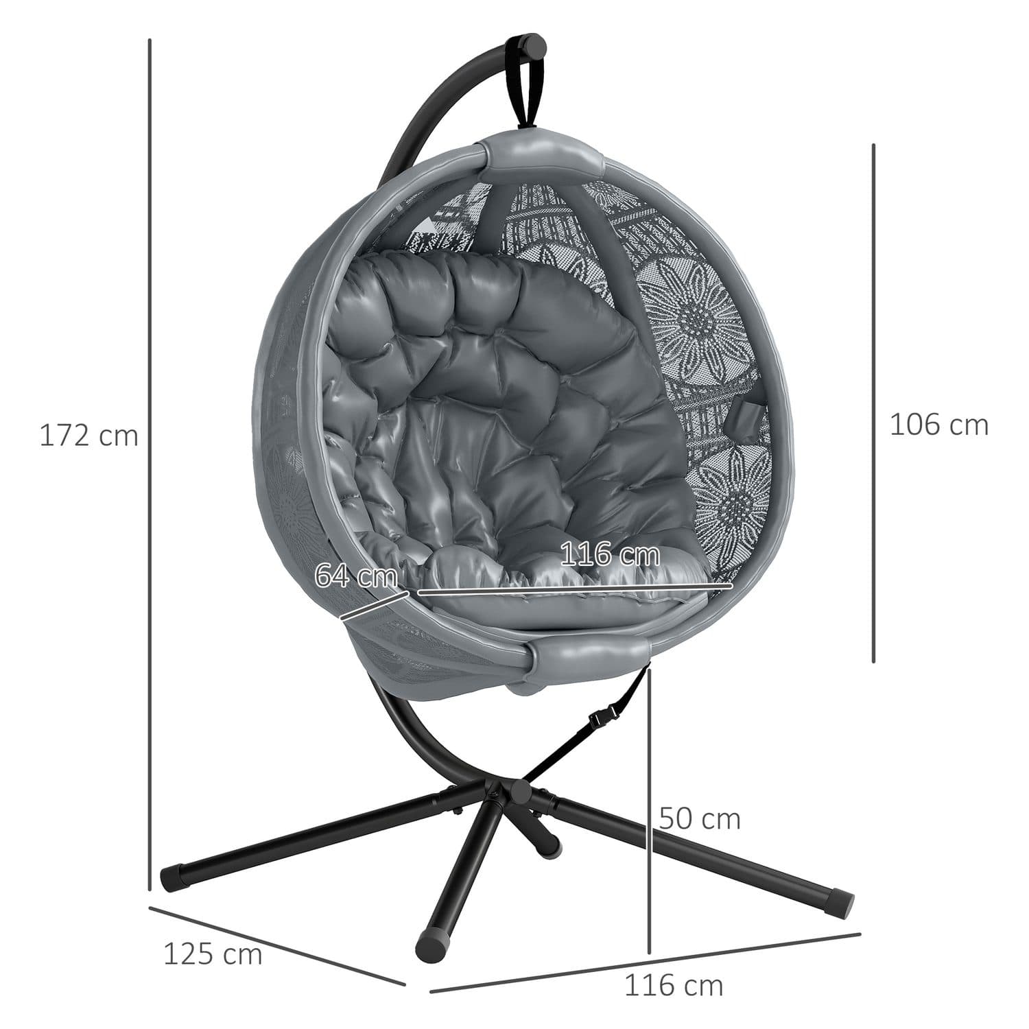 Indoor Egg Basket Chair on Steel Stand — Charcoal Grey Cushion - image 2