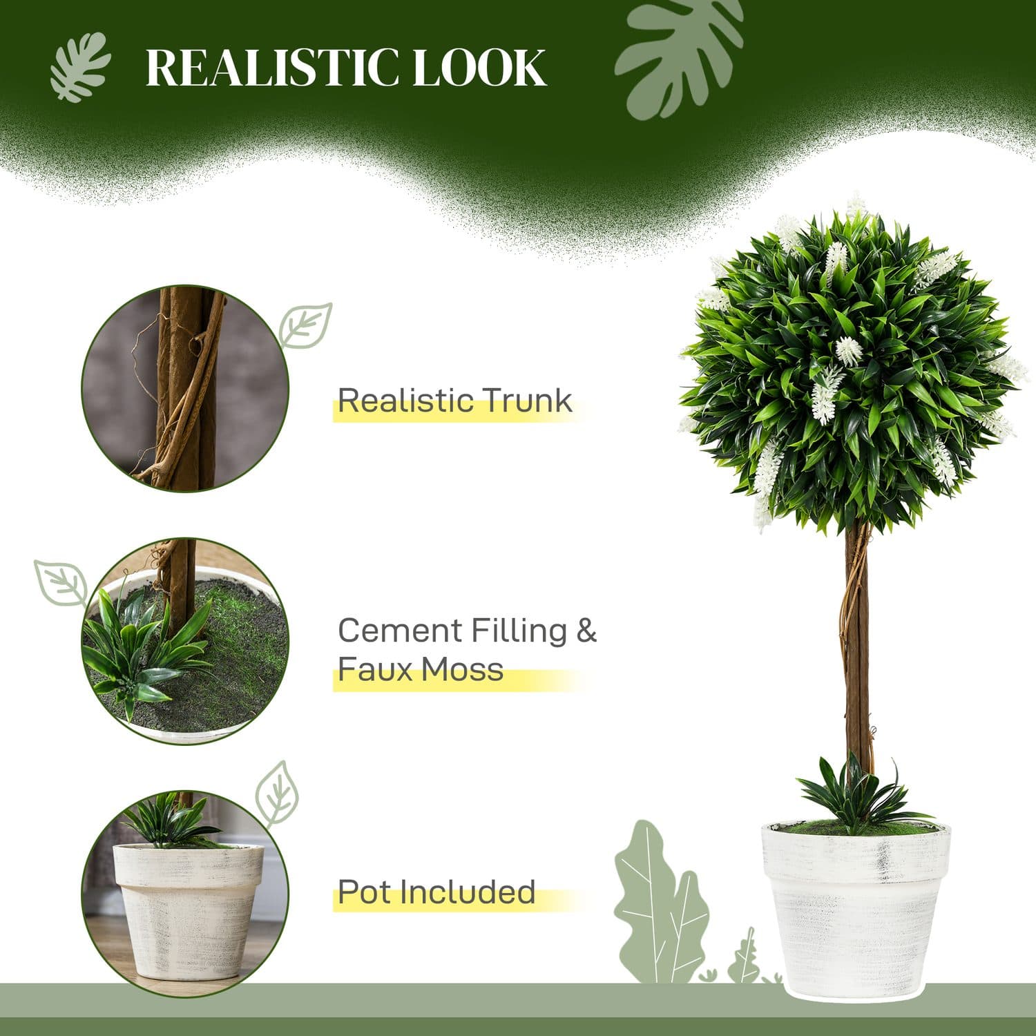 Artificial Topiary Ball Trees with White Flowers - Set of 2 - image 2
