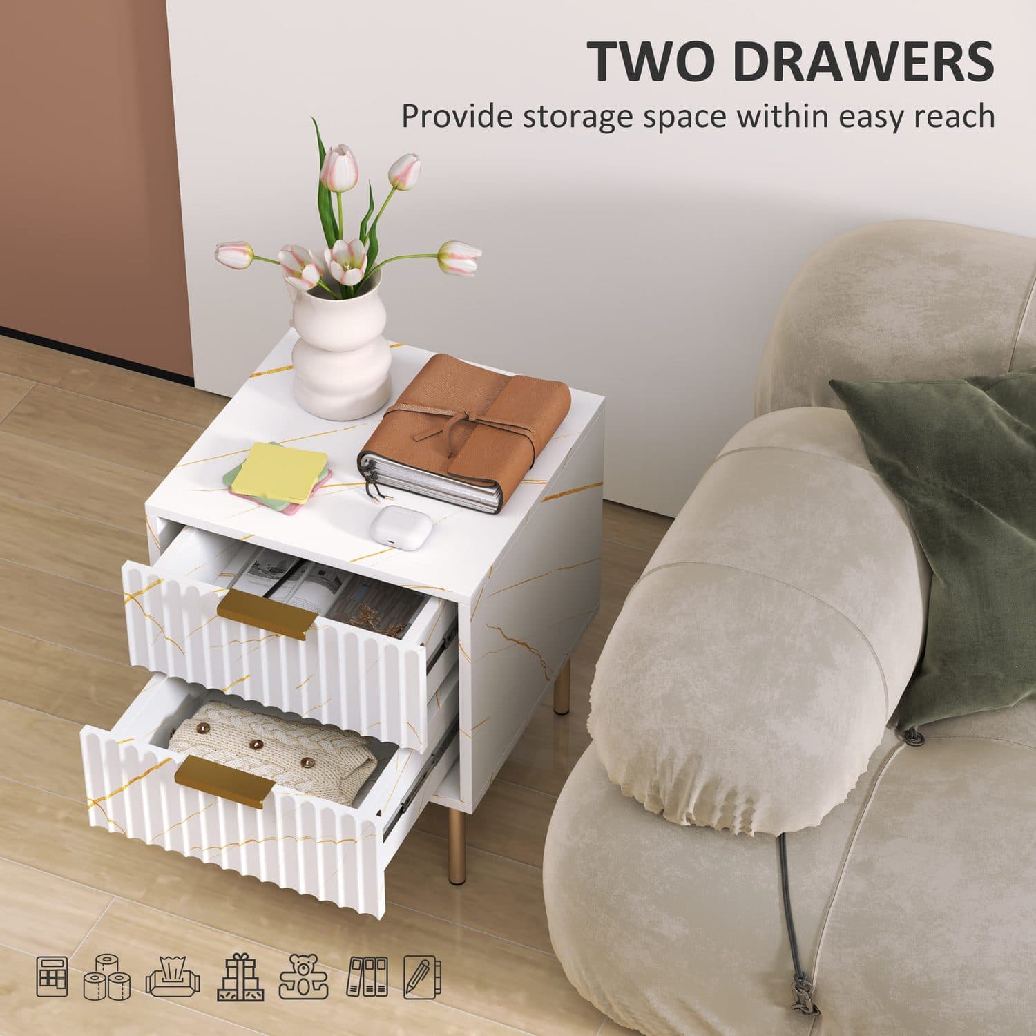 Marble-Effect Bedside Table - image 5