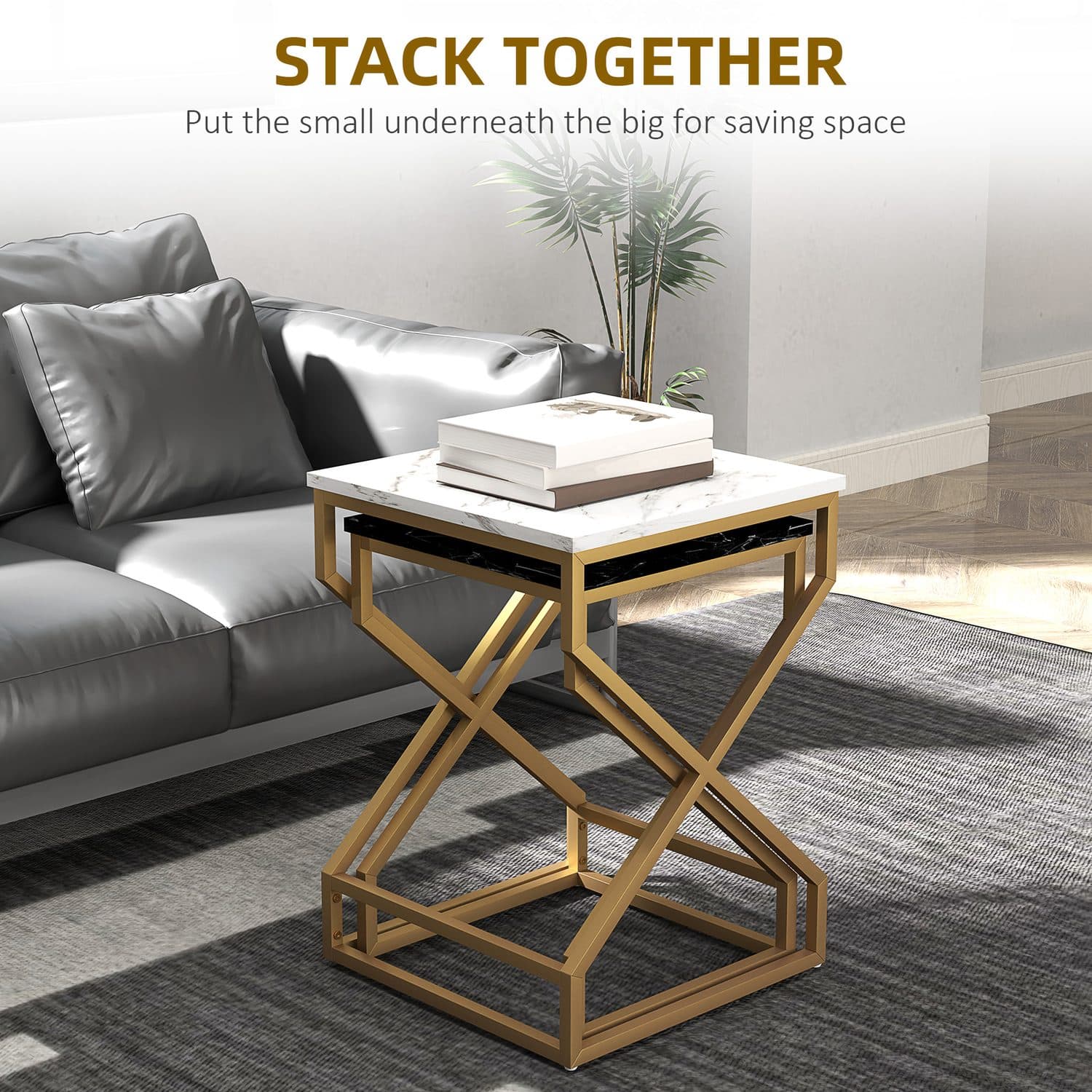 Marble-Effect Nesting Tables with Gold Frames - image 4