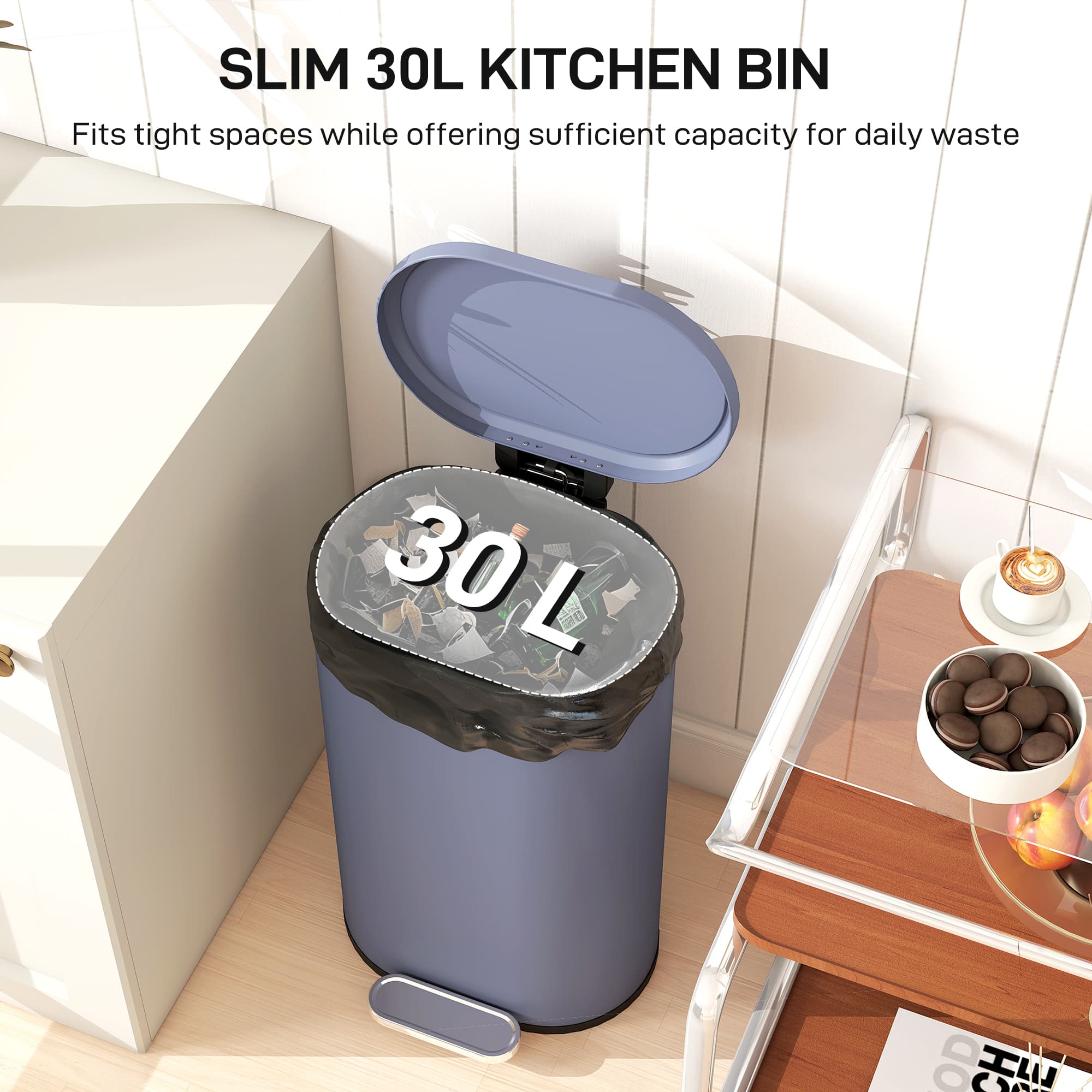 30L curved step pedal bin with silent soft-close lid - image 4