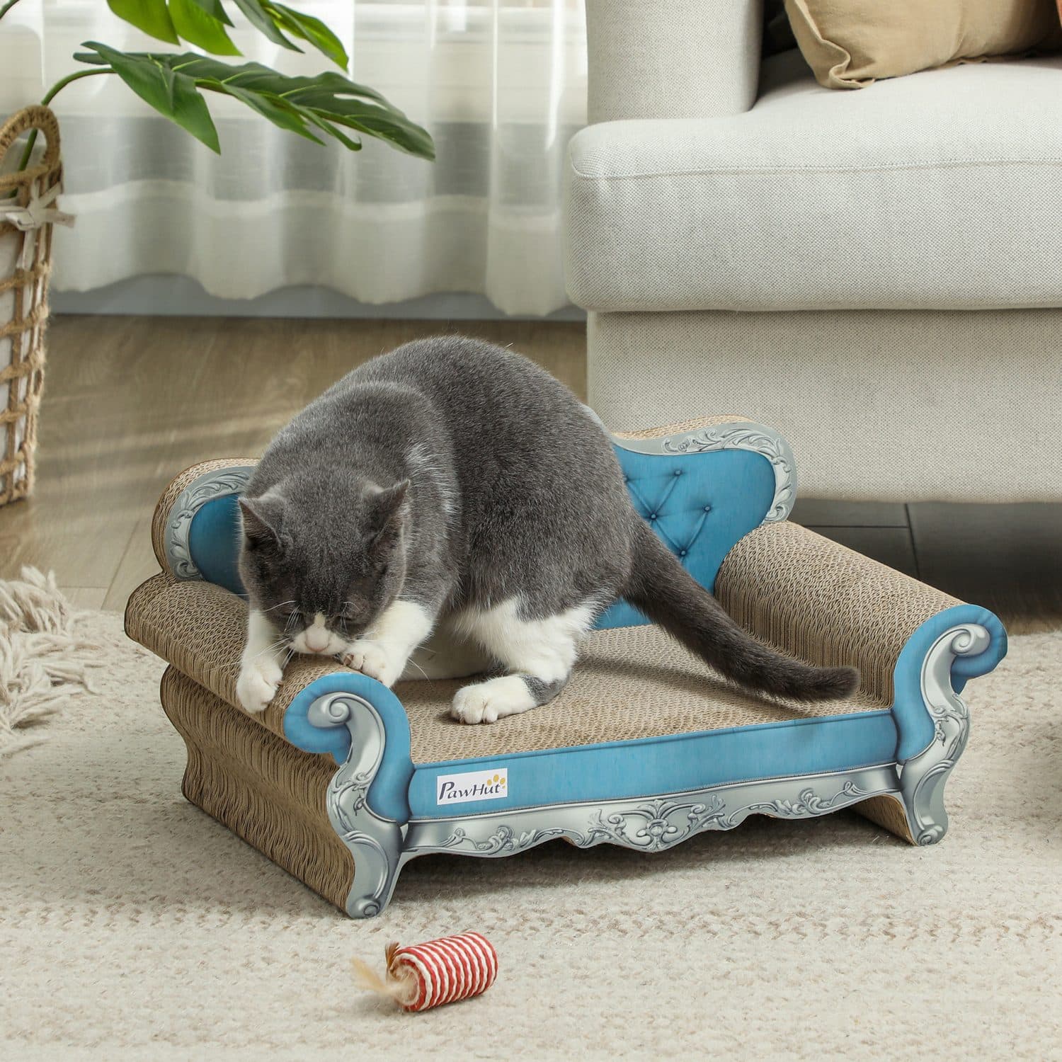 Baroque-Style Cat Sofa and Scratcher in Light Blue - image 4