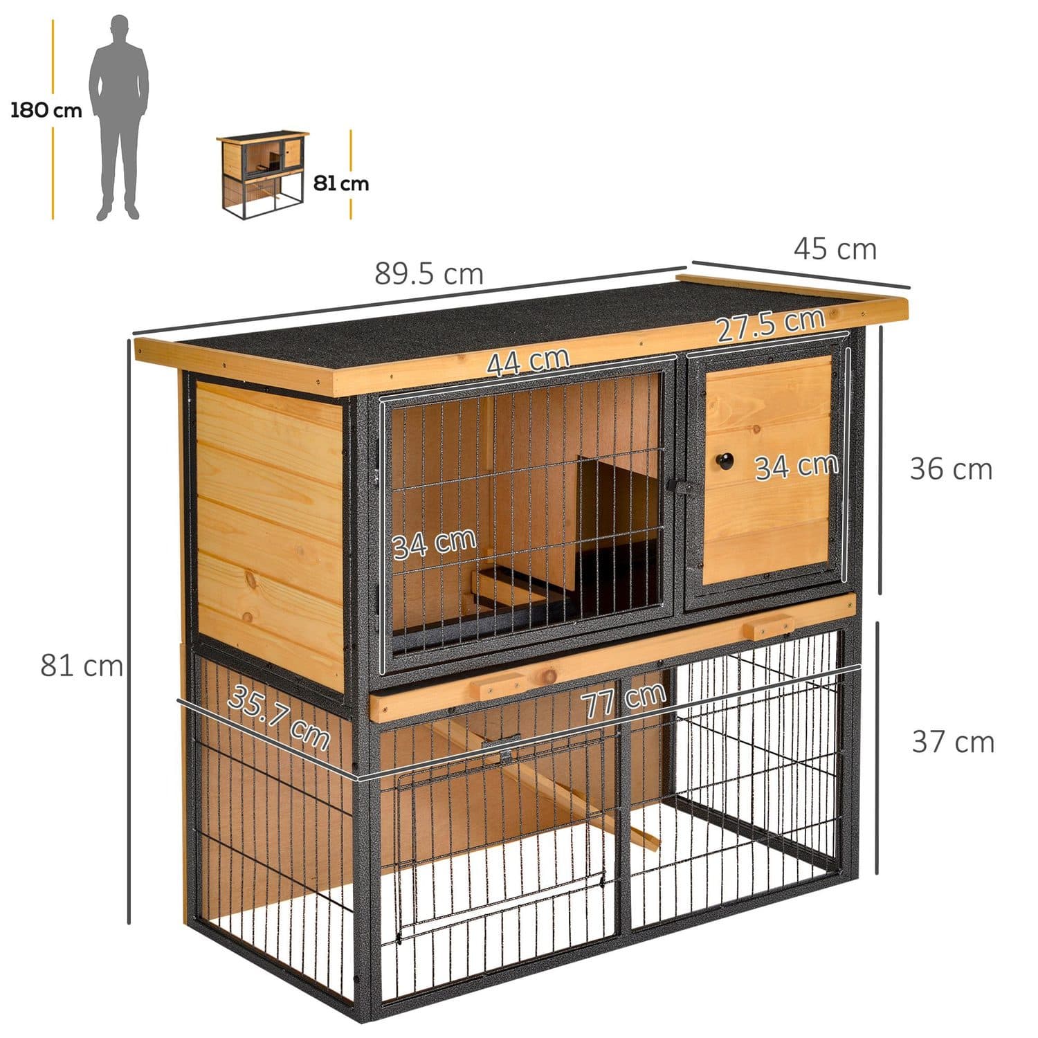 PawHut Two-Tier Elevated Hutch with Ramp and Openable Roof - image 5