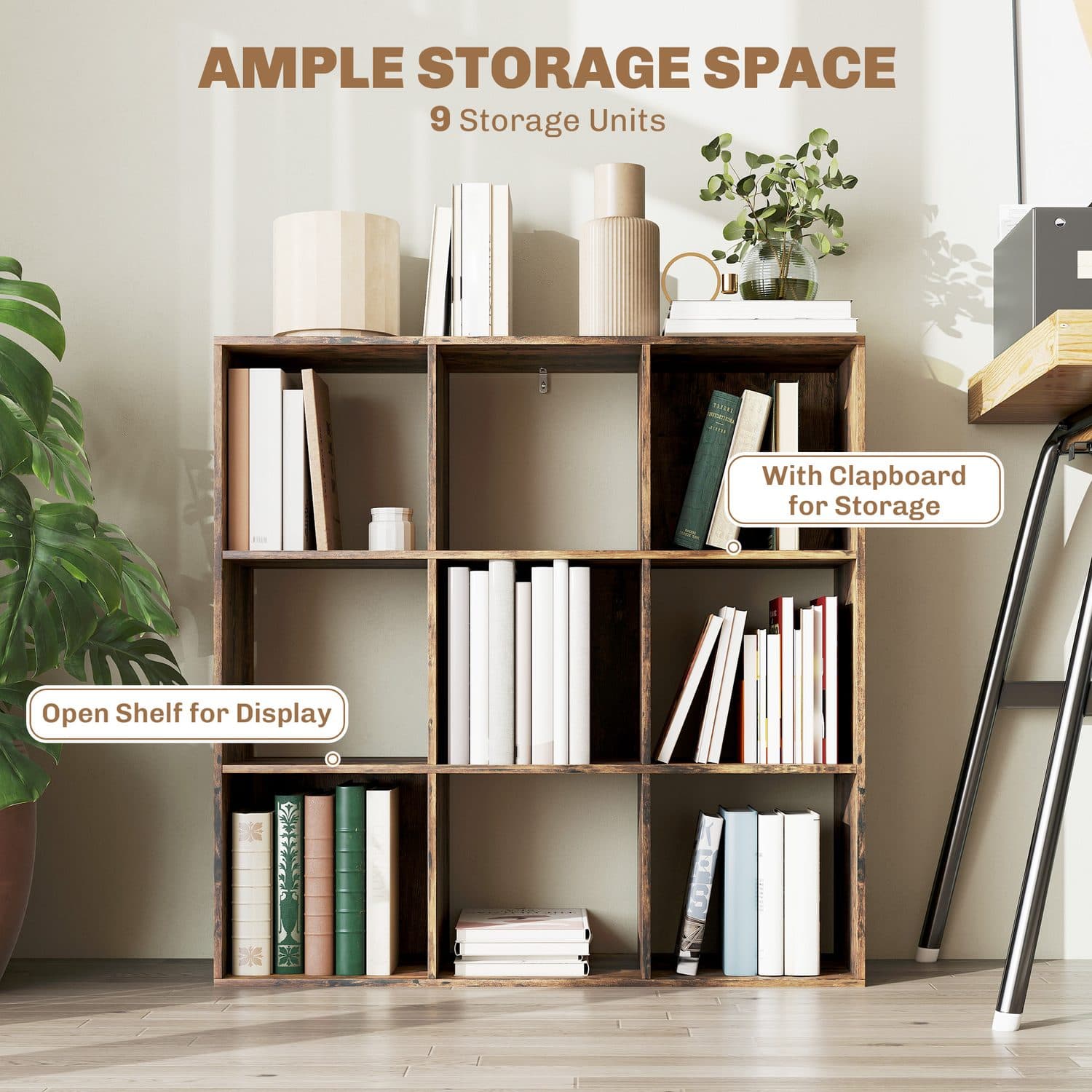 Rustic Brown Nine-Cube Storage Shelf for Effortless Organisation - image 2