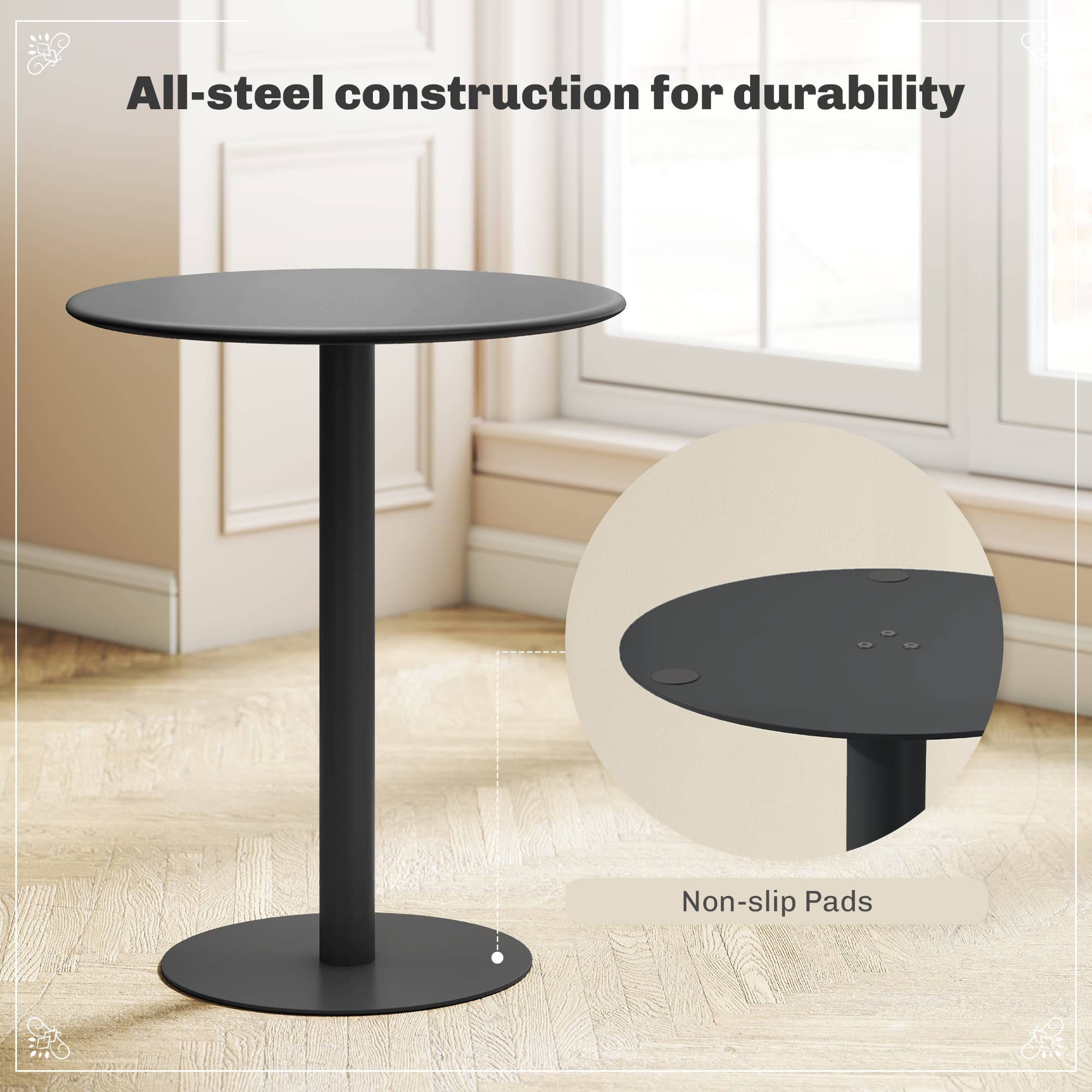 60cm Round Steel Dining Table in Matte Black - image 3