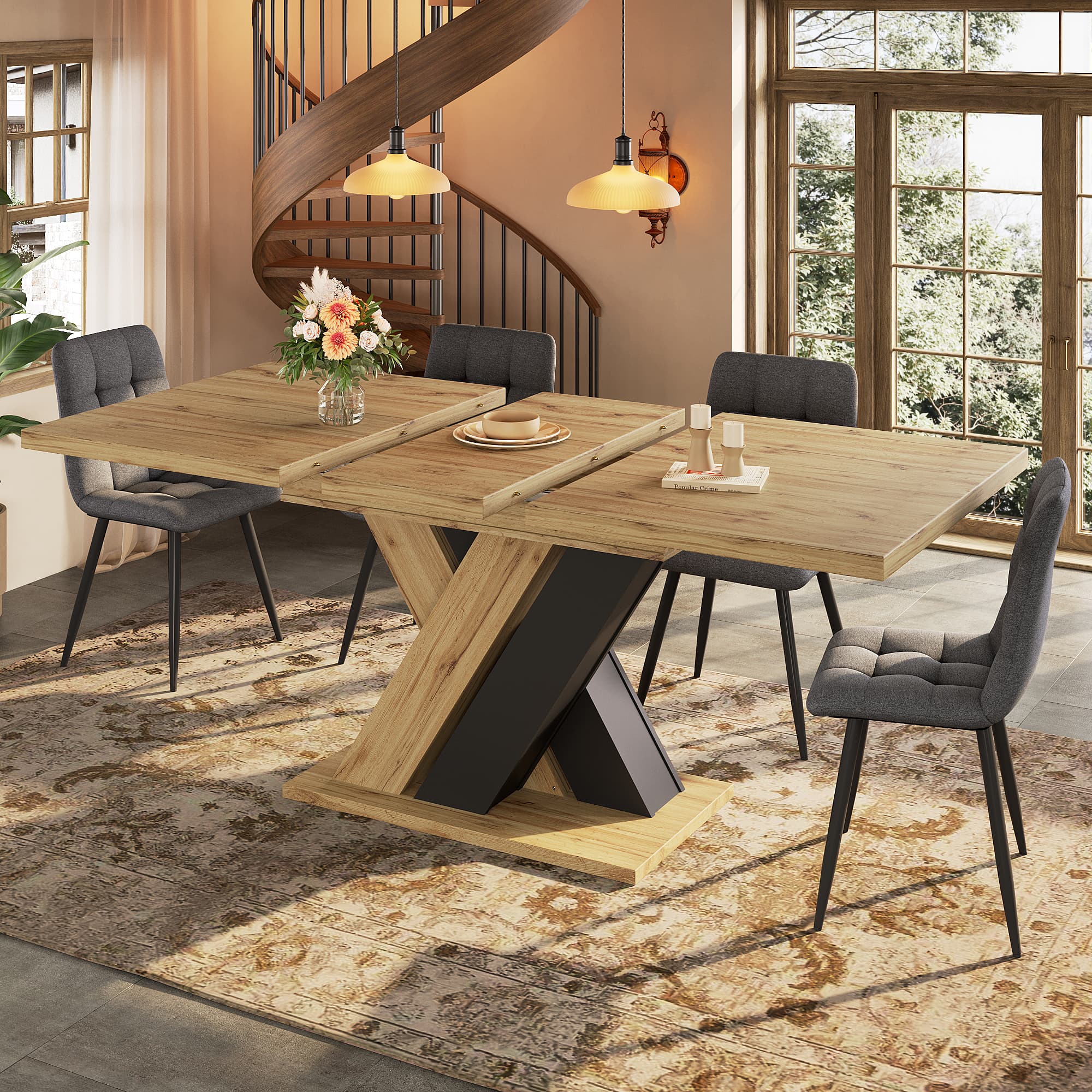 Extendable X-Leg Dining Table - image 1