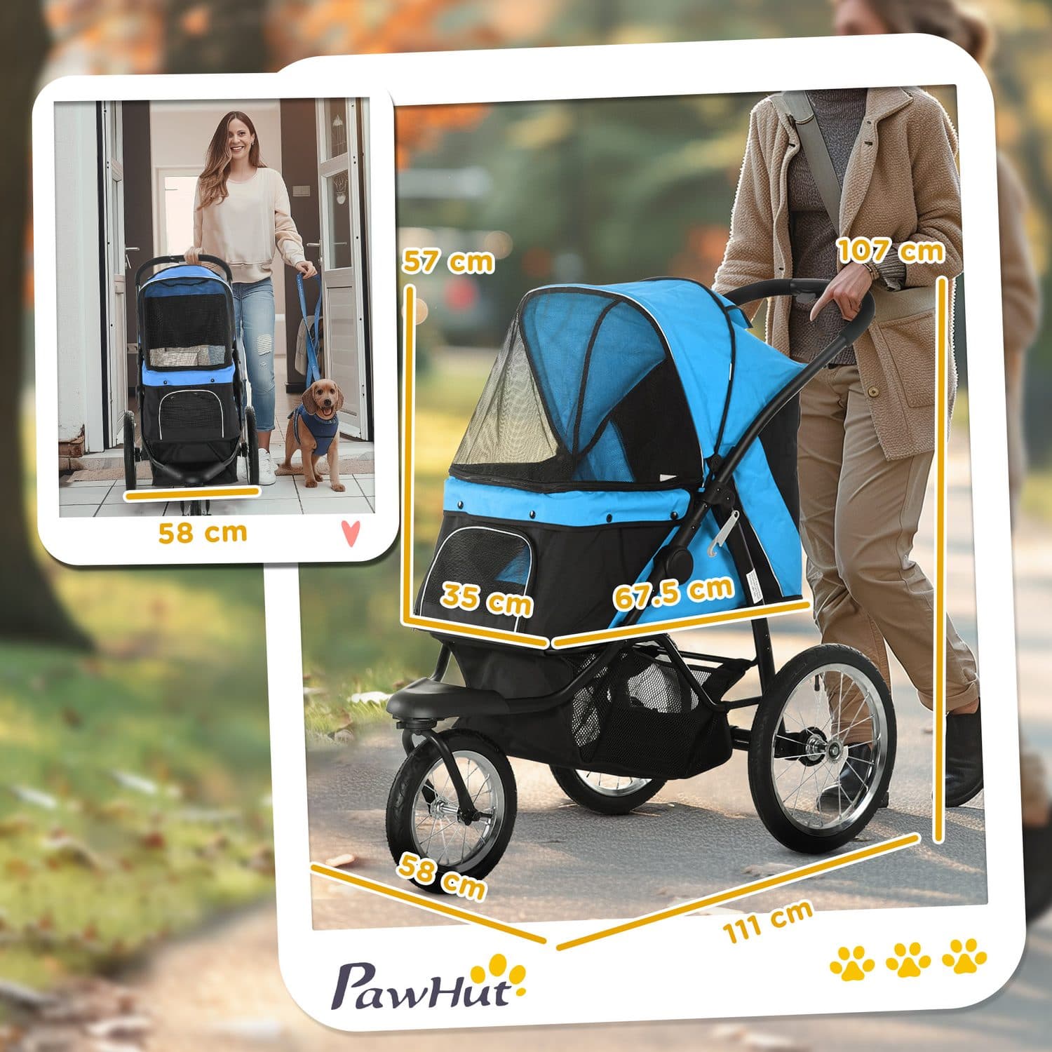 Foldable Three-Wheel Pet Stroller - Blue - image 1
