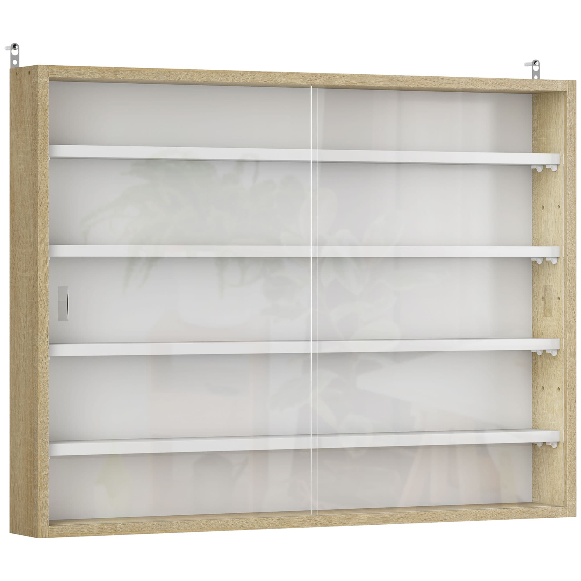 Wall-Mounted Display Cabinet with 4 Shelves and Sliding Glass Doors