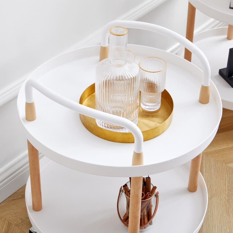 Round Two-Tier Trolley on Castors with Natural Wood Legs - image 4