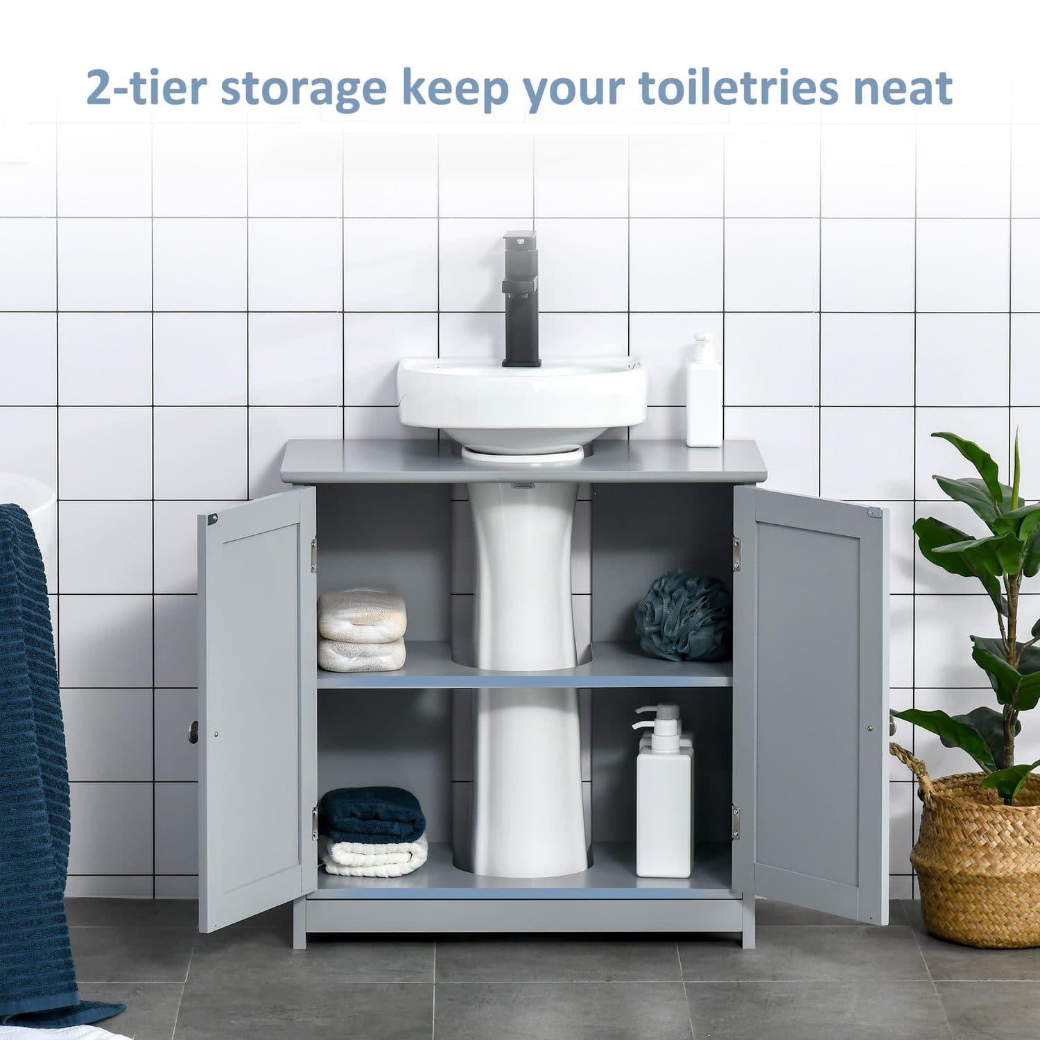 Classic Grey Under-Sink Cabinet with Adjustable Shelf - image 1