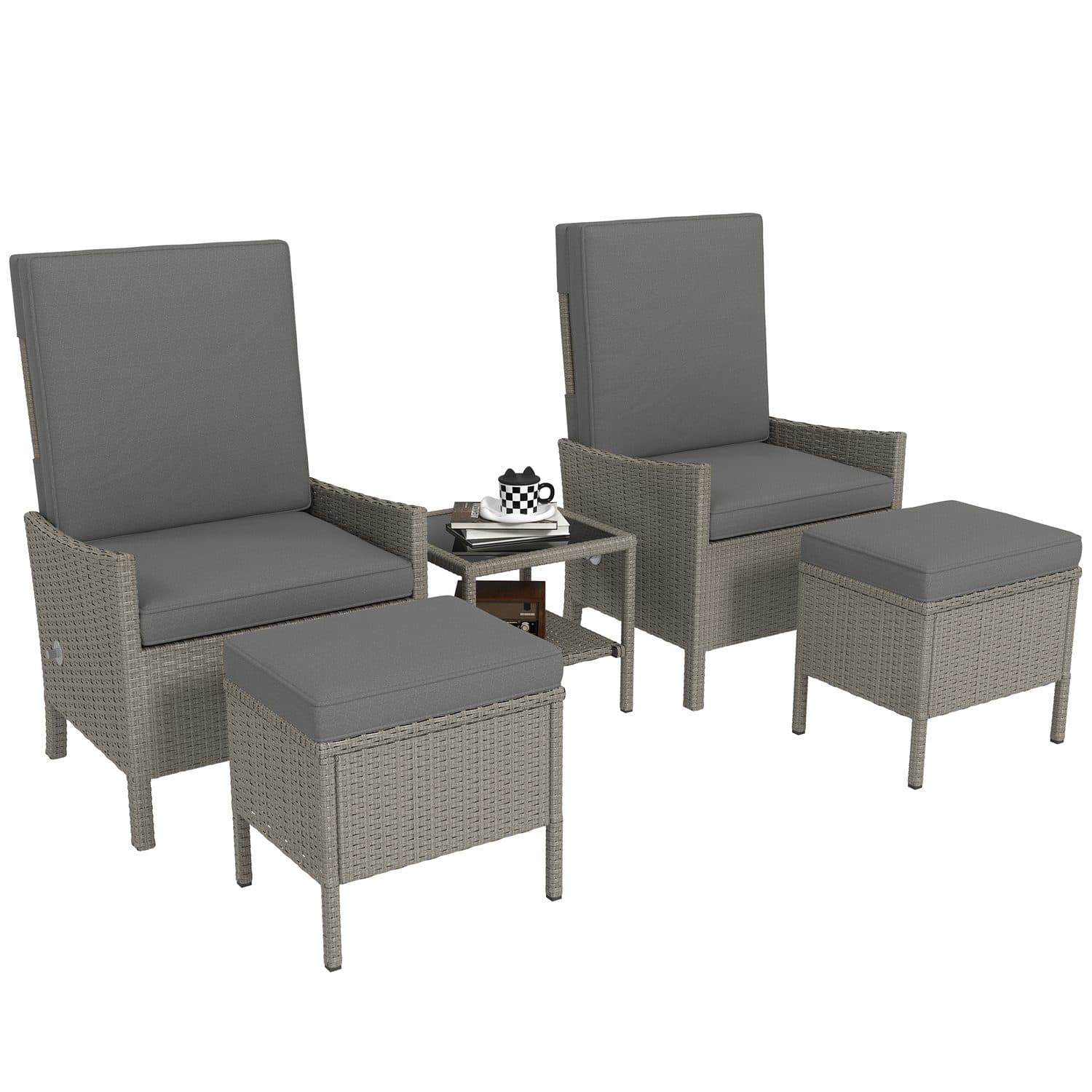 Five-Piece Rattan Garden Furniture Set With Cushioned Armchairs