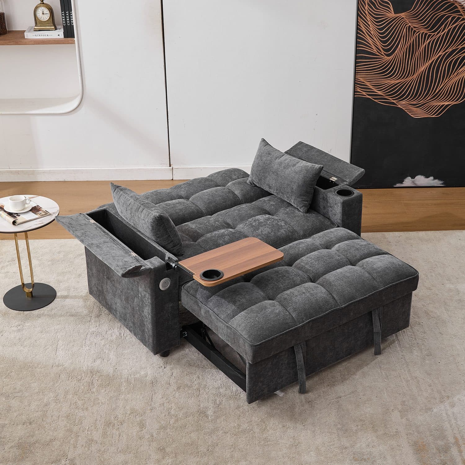 Grey Click Clack Sofa Bed with USB Charging and Hidden Table - image 3