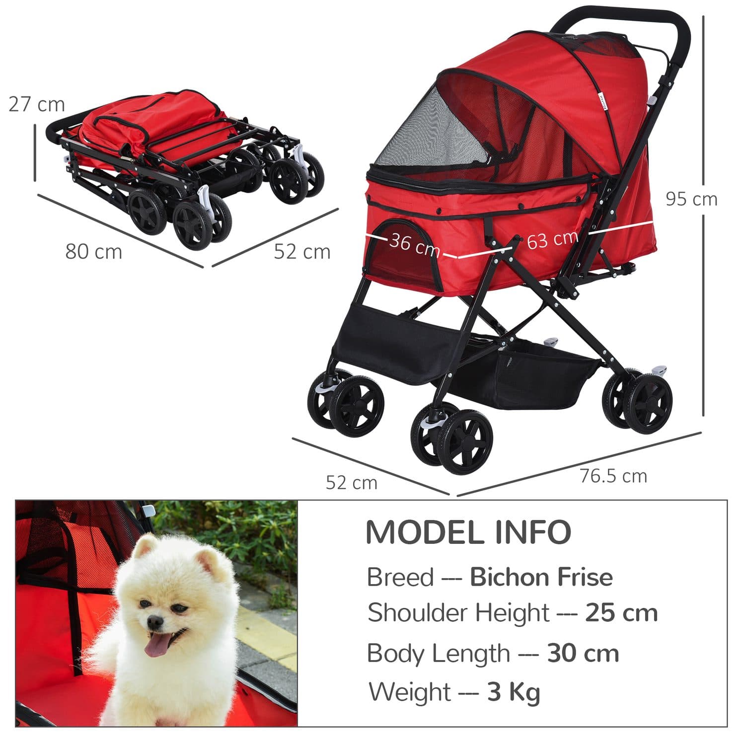 PawHut Foldable Pet Stroller with Reversible Handle and Brake - image 2