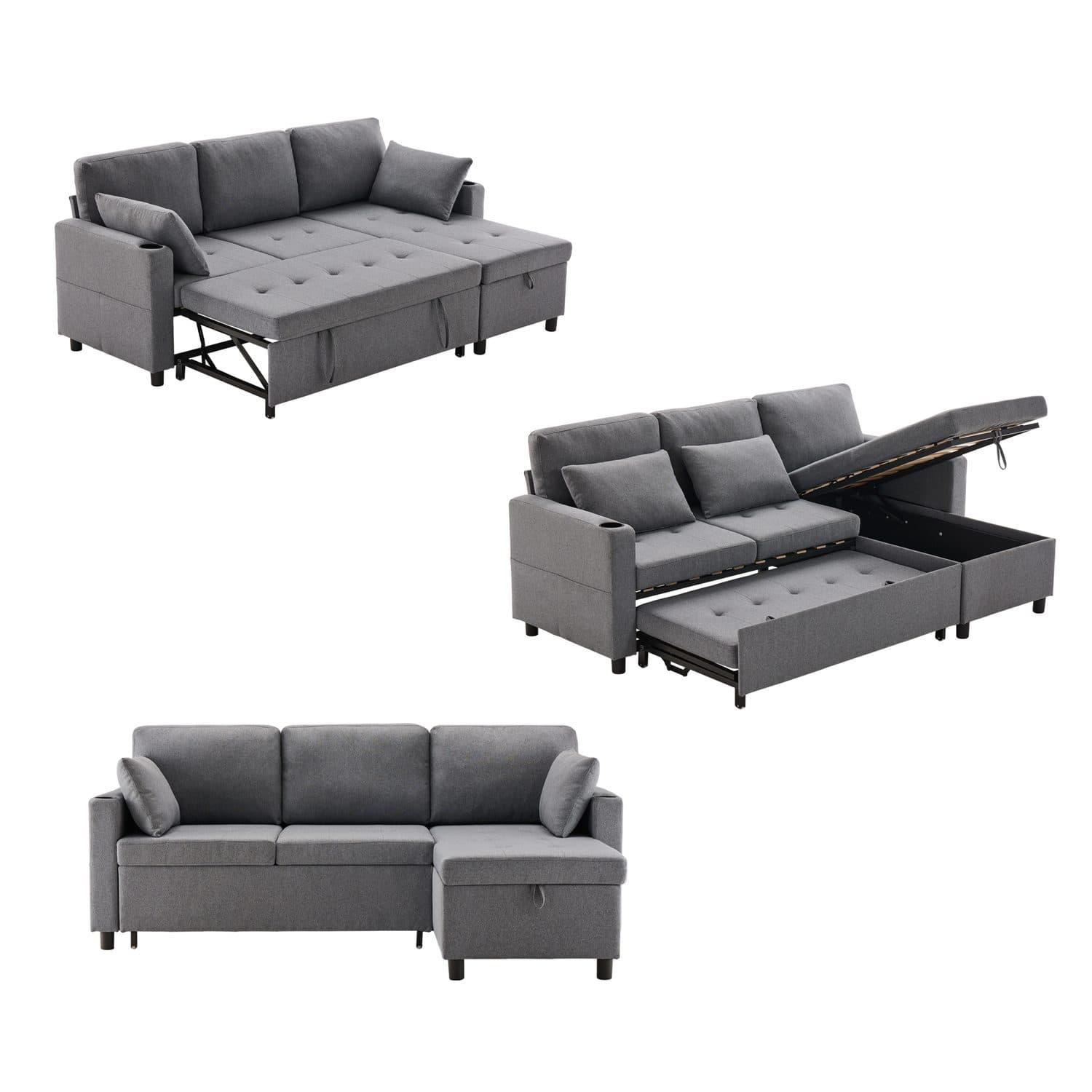 Grey L-Shaped Sofa Bed with Hidden Storage - image 2