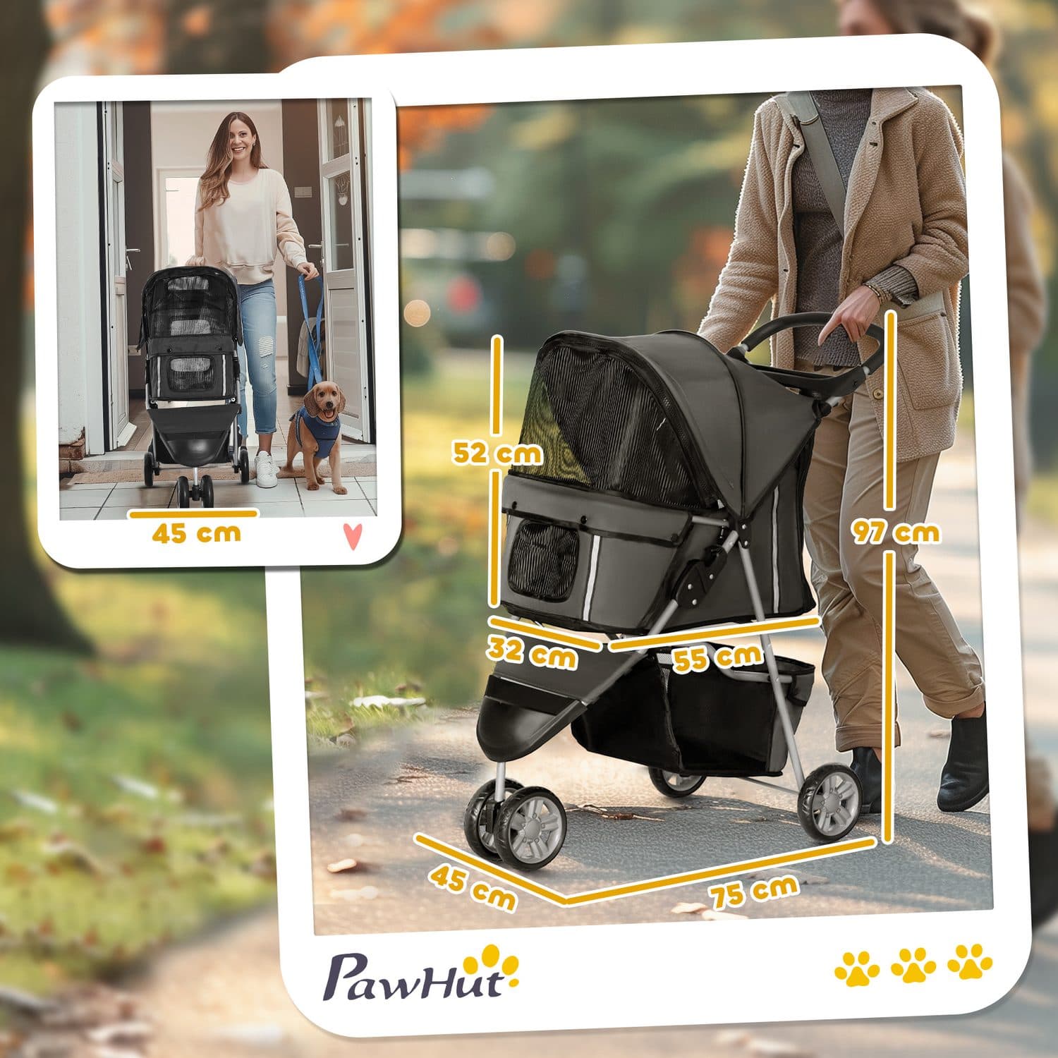 PawHut 3 Wheel Pet Stroller for Small and Miniature Dogs - image 5