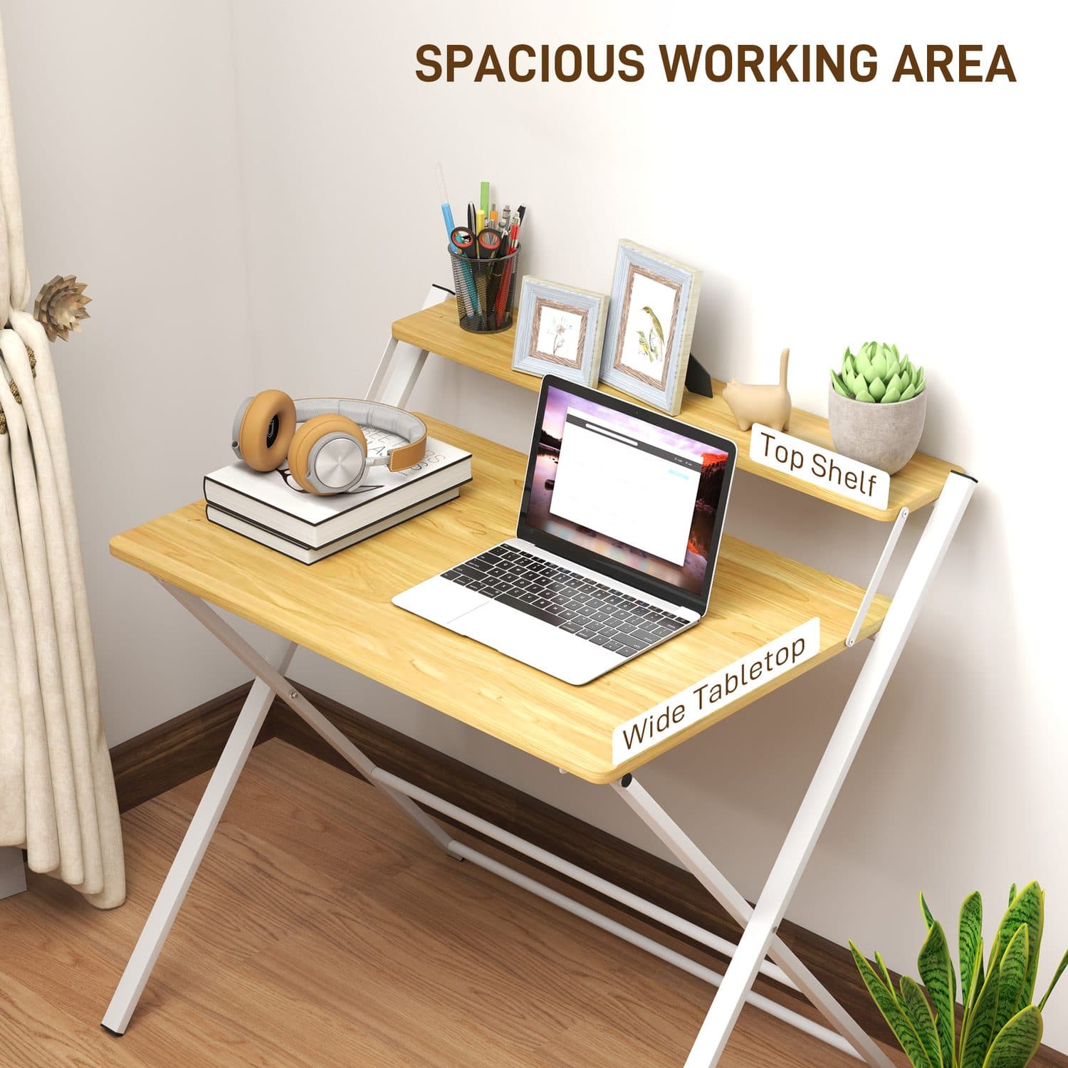 Foldable Study Desk with Upper Shelf for Small Spaces - image 3