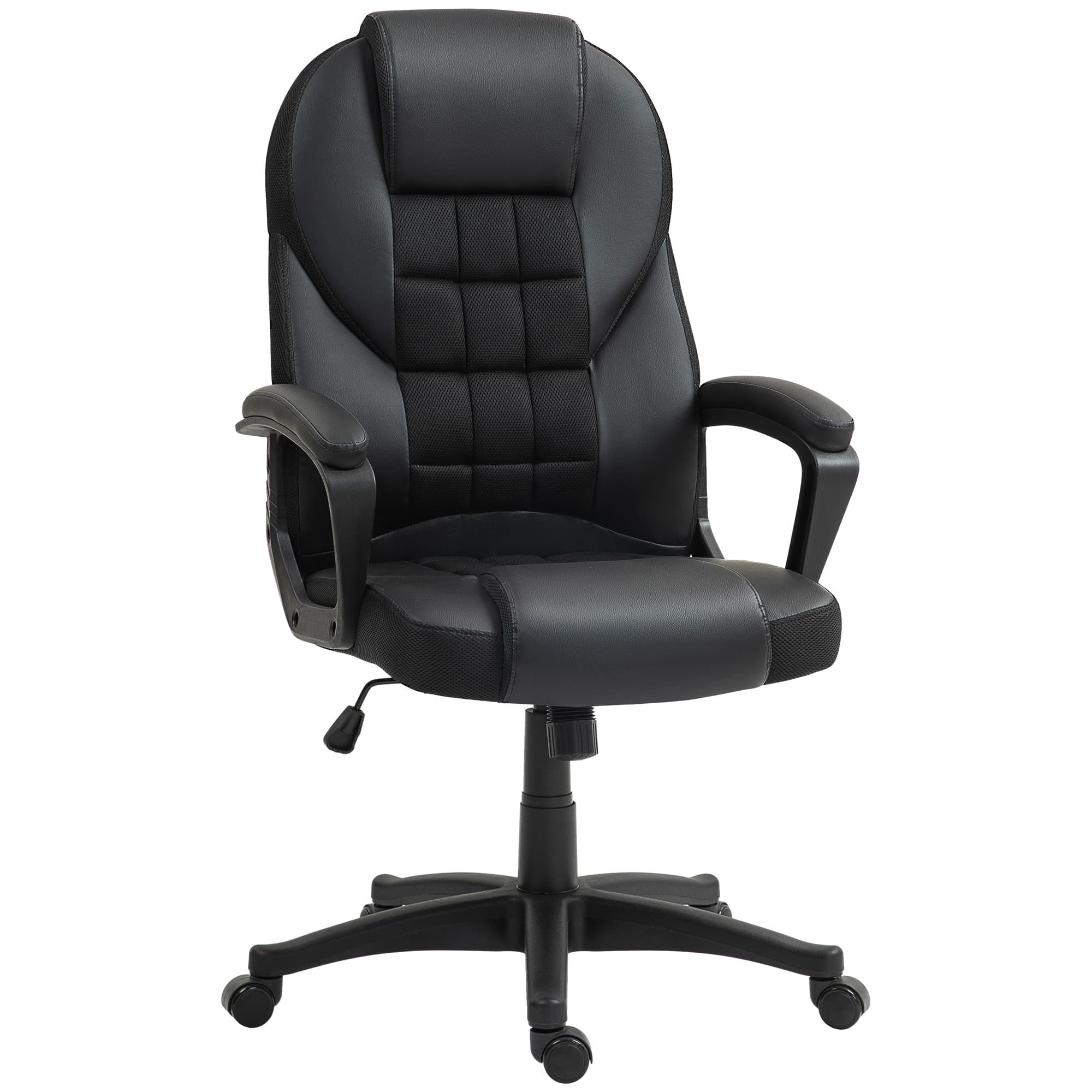 High-Back Office Chair with Faux Leather and Mesh Back - Black