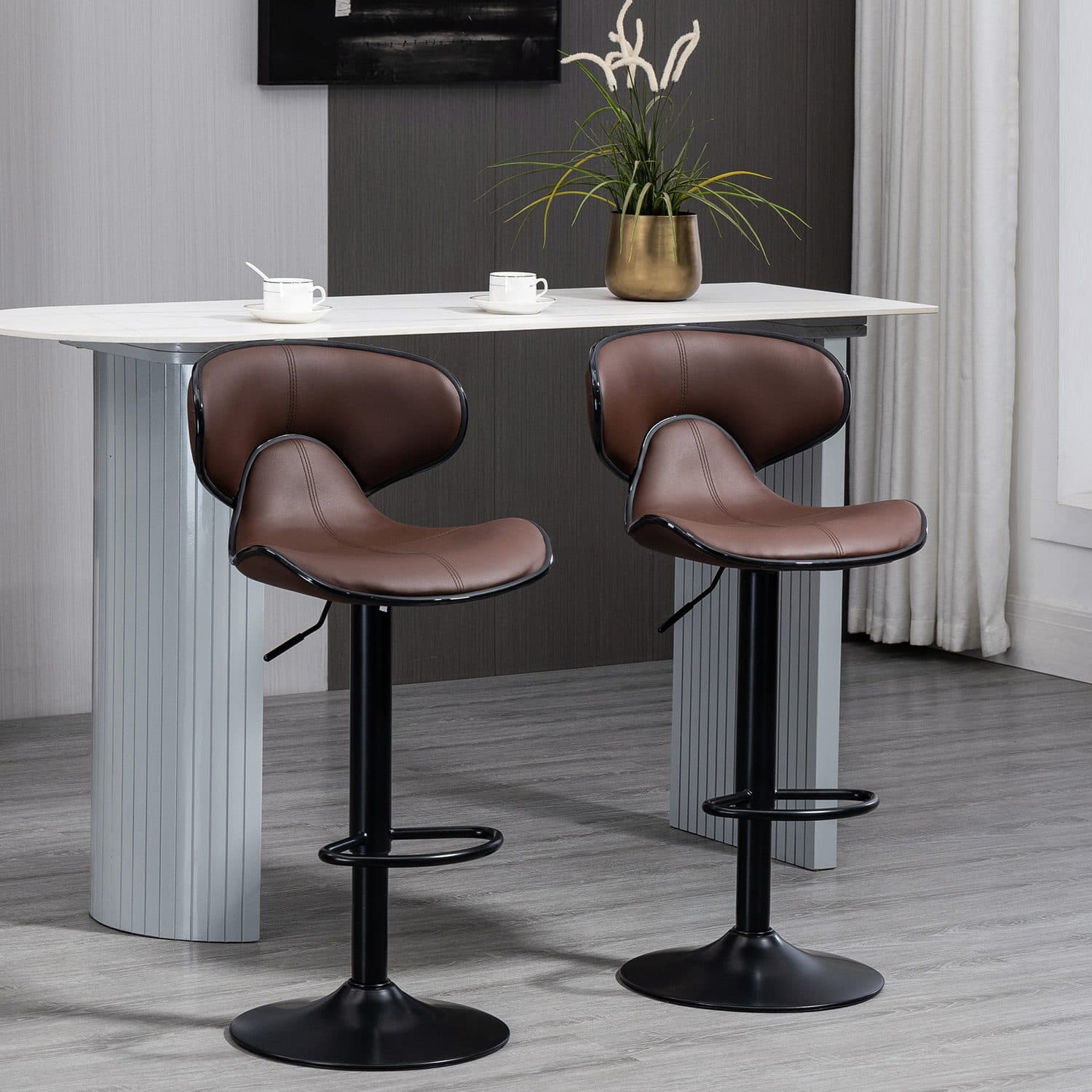 Brown Faux Leather Adjustable Bar Stools (Set of 2) - image 1