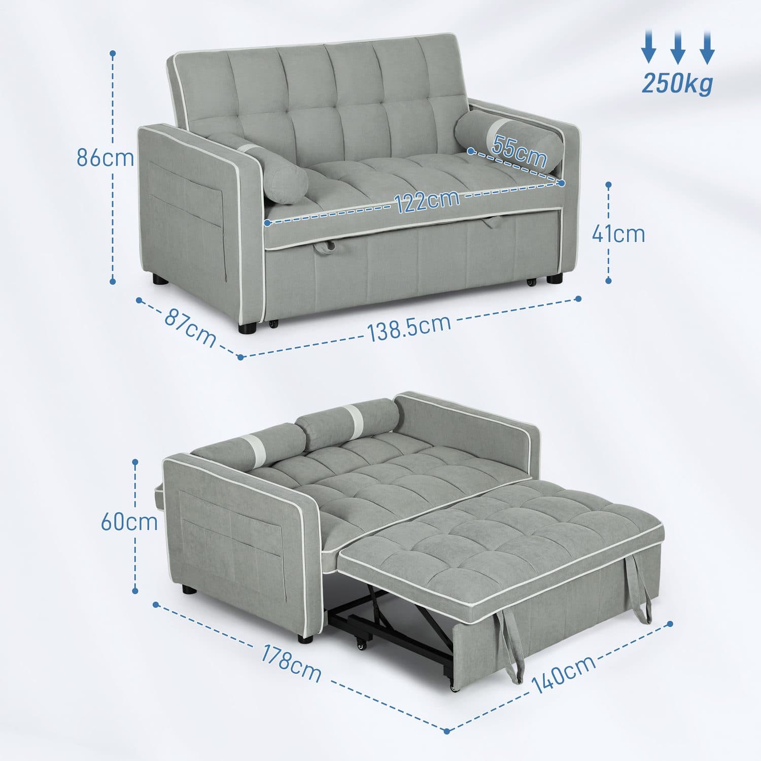 3-in-1 Light Grey Sofa Bed - image 2