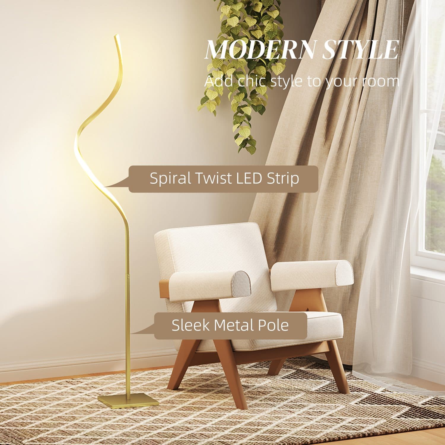 Gold Spiral LED Floor Lamp for Ambient Room Lighting - image 2