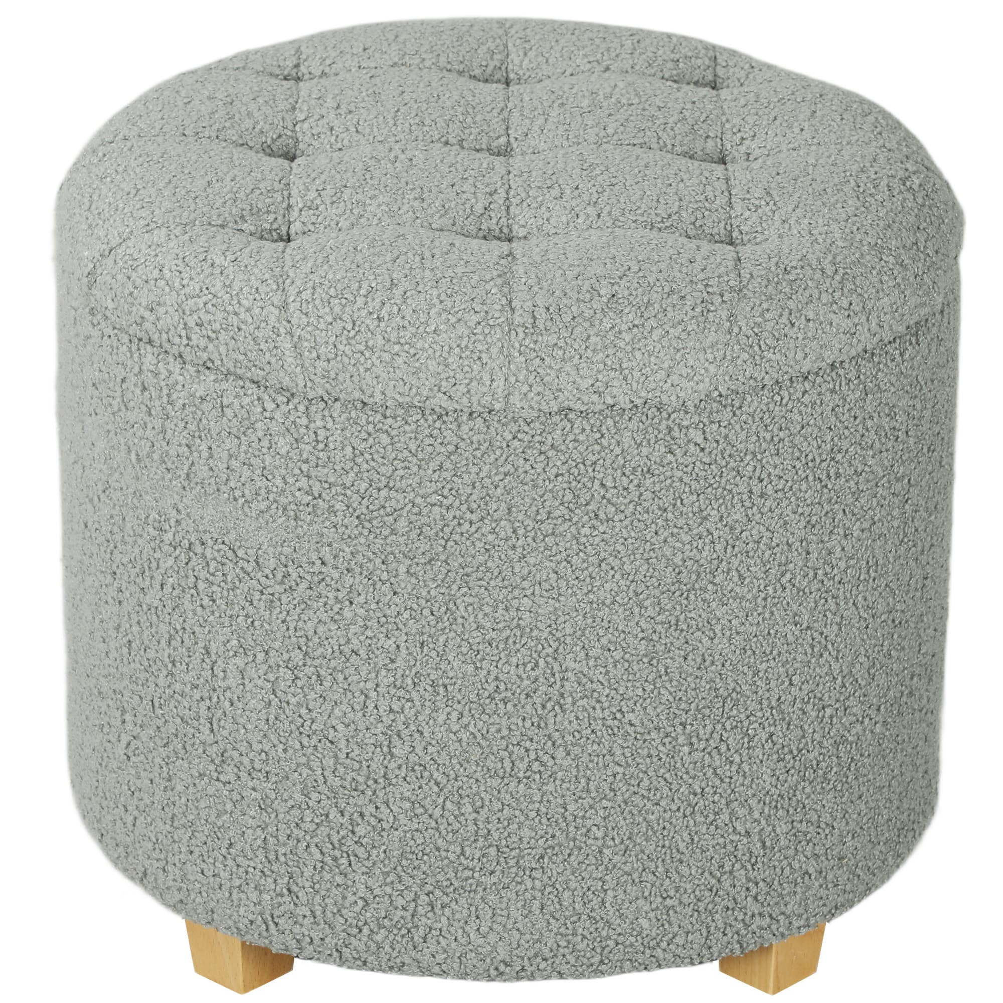 Teddy Fleece Storage Ottoman with Button-Tufted Lid, 40.5L Grey