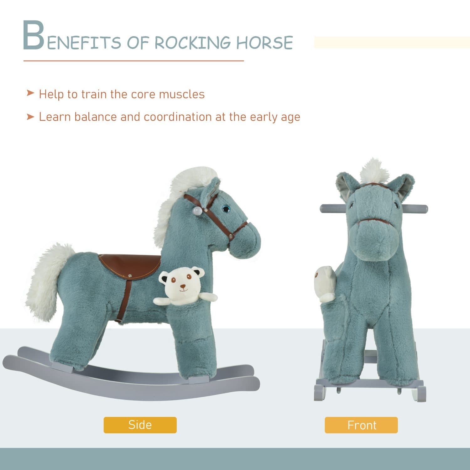 Teal Plush Rocking Horse with Teddy Bear, Ages 18–36 Months - image 5