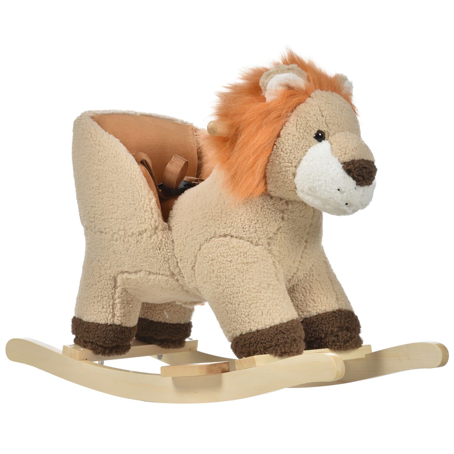 Cream Plush Lion Rocking Toy with Roar Sound for Children