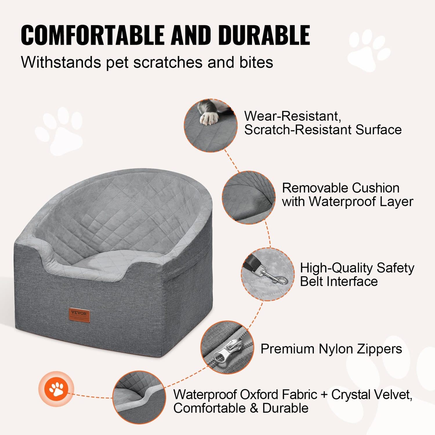 Waterproof Dog Car Booster Seat with Safety Leash - image 4