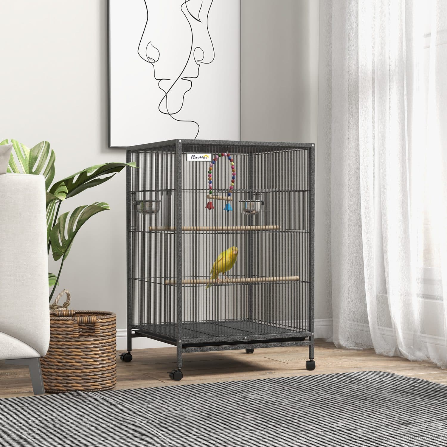 PawHut Spacious Bird Cage with Rolling Stand and Perches - image 4