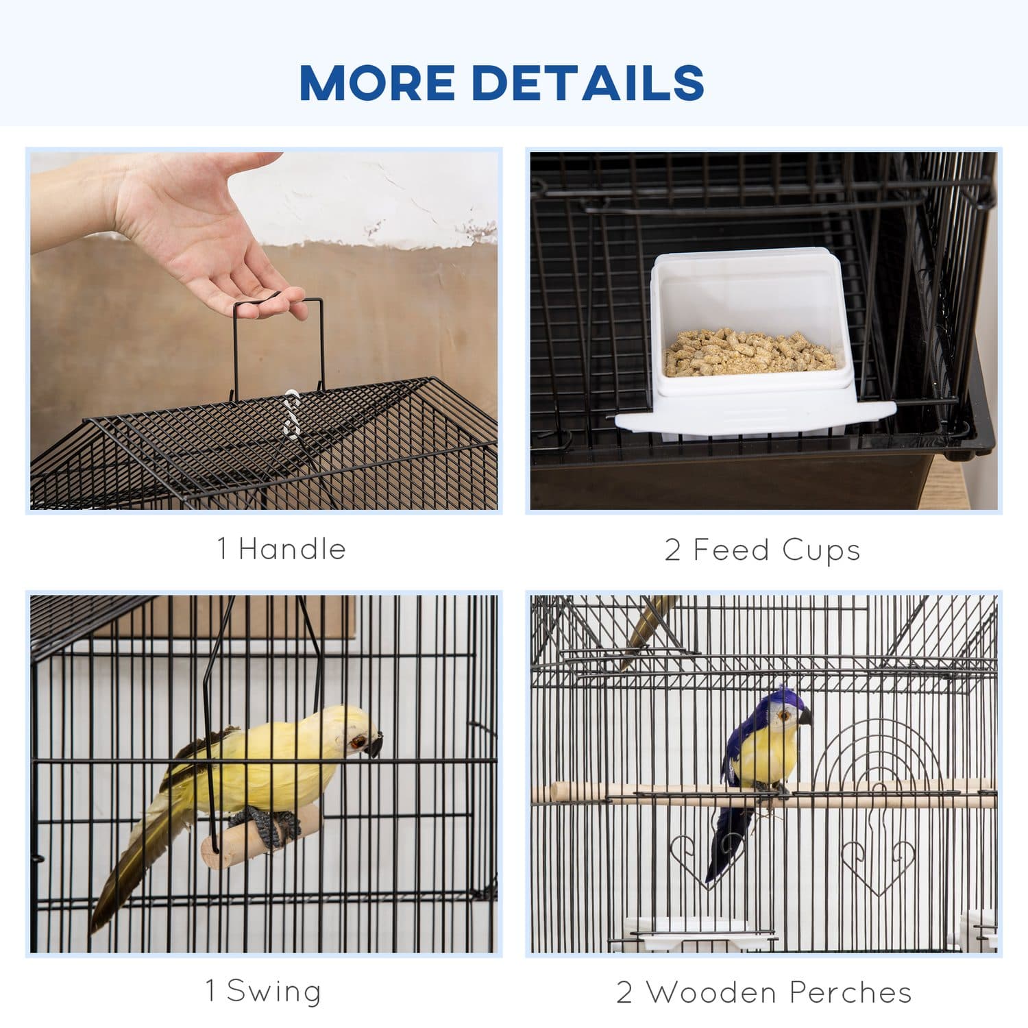 PawHut Metal Bird Cage with Swing, Perch and Storage Shelf - image 3