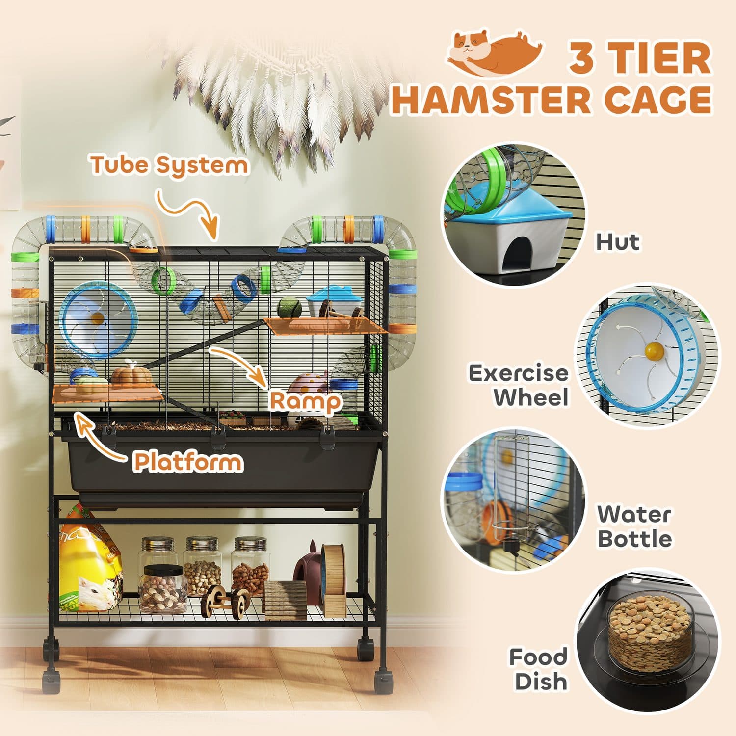 PawHut Rolling Hamster Cage for Syrian Hamsters & Rats - image 1