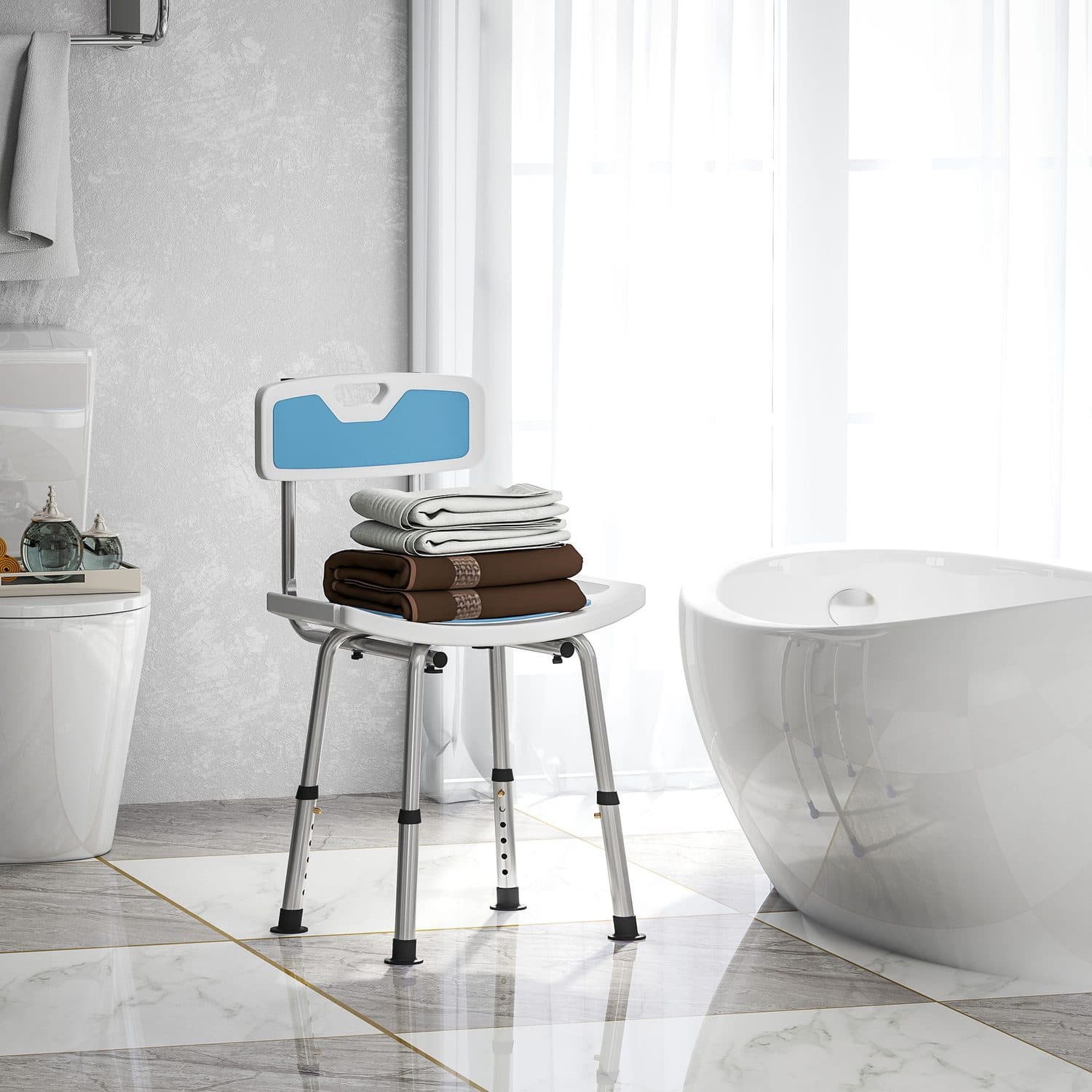 Light Blue Shower Chair with Supportive Backrest - image 5