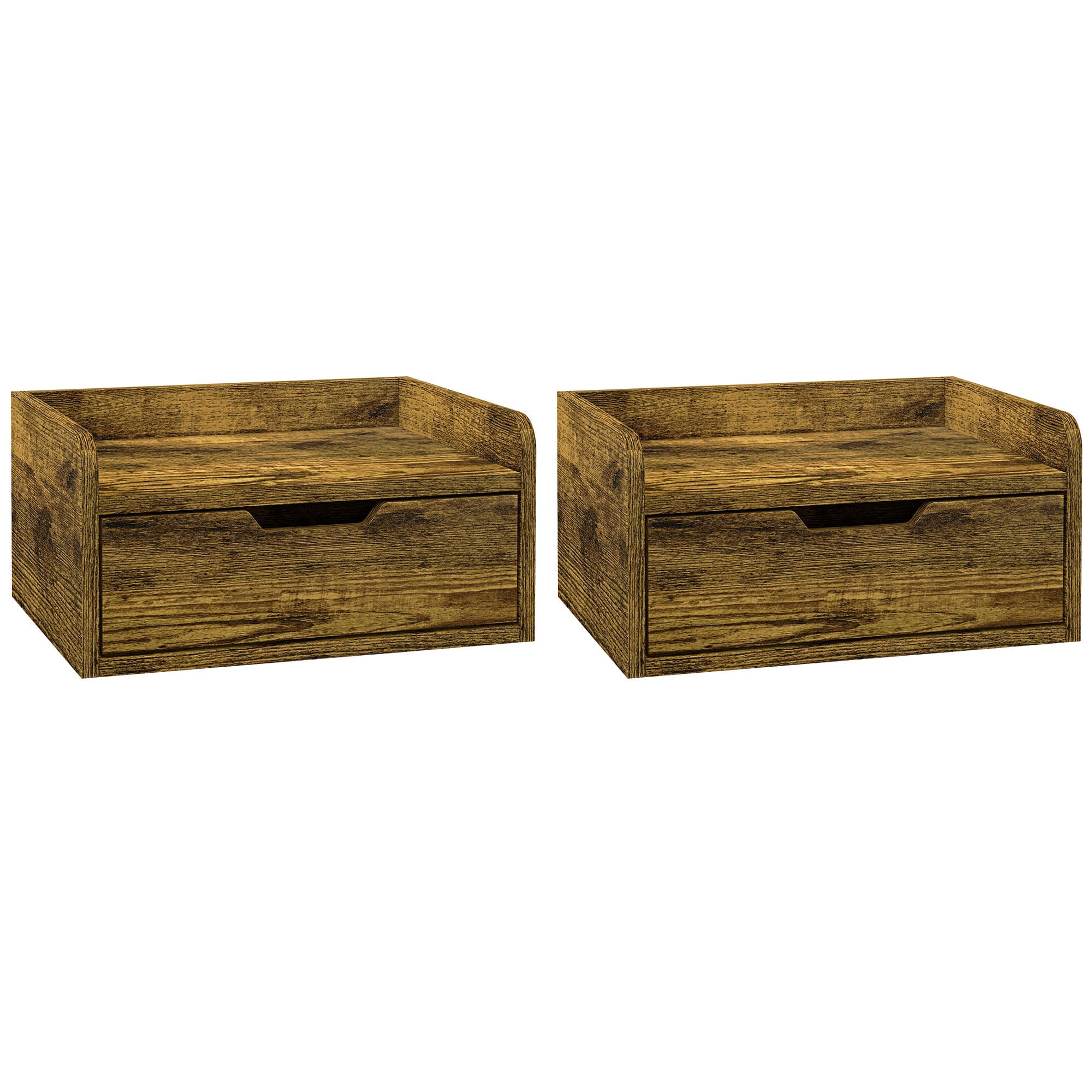 Set of Two Wall-Mounted Floating Nightstands in Rustic Brown
