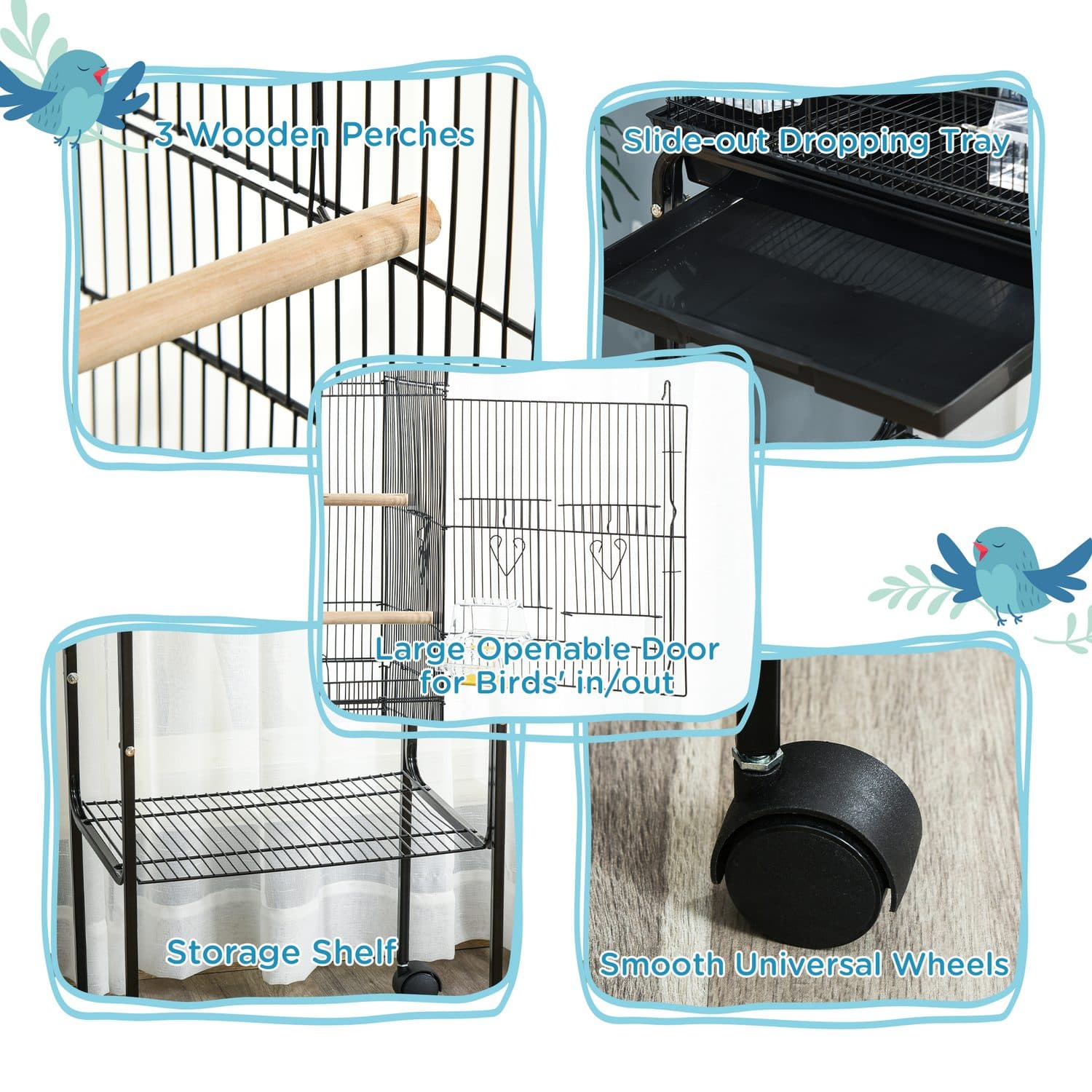 PawHut Bird Cage with Stand and Wheels - image 1